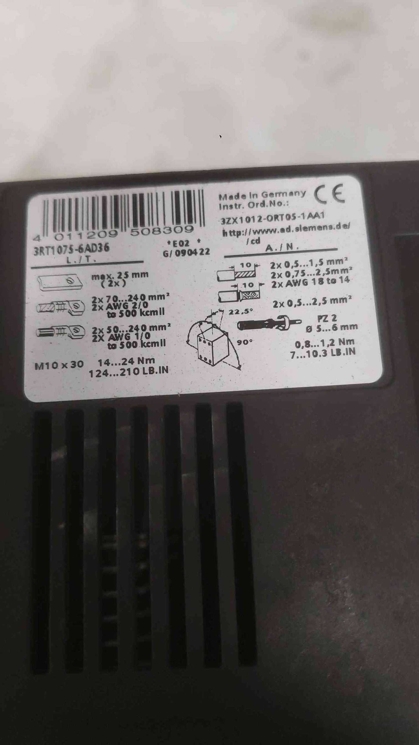 Siemens 400A 600VAC SIRIUS 3RT1075-6.6 Industrial Power Contractor (SKU: 112383)