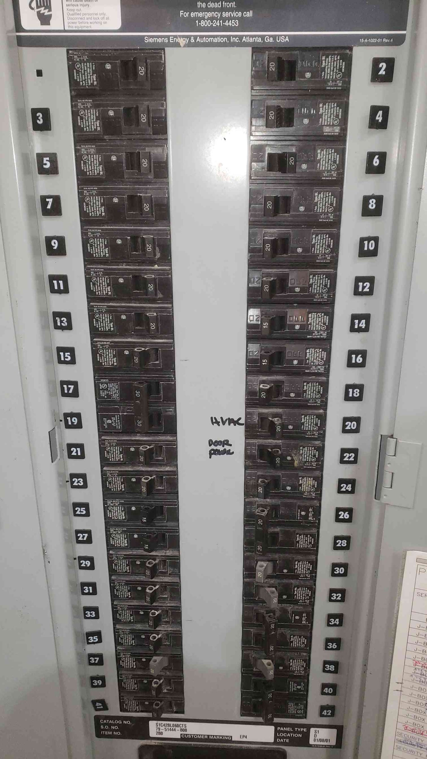 Siemens S1 Panelboard 60A Main 208Y/120V 3PH 4W 42-Cir COPPER BUS Loaded BL Type (SKU: 112387)