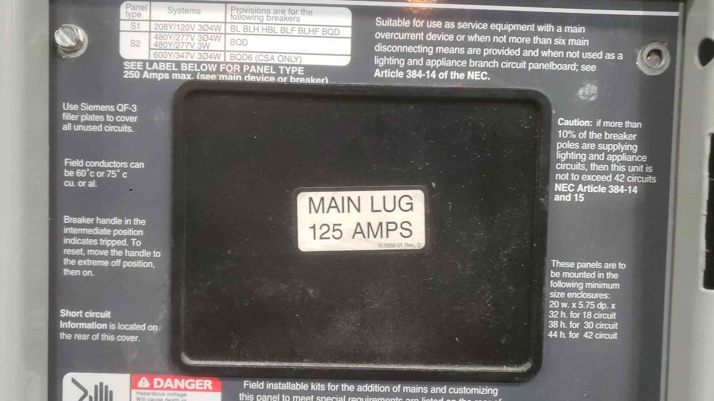Siemens 125A 277/480 3PH 4W Panelboard S2E42ML125CTS (SKU: 112388)