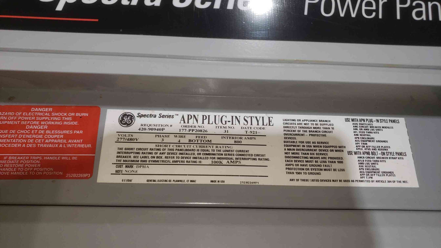 GE Spectra Series 800A 277/480V 3PH 4W Panelboard 9 Breakers (SKU: 112506)
