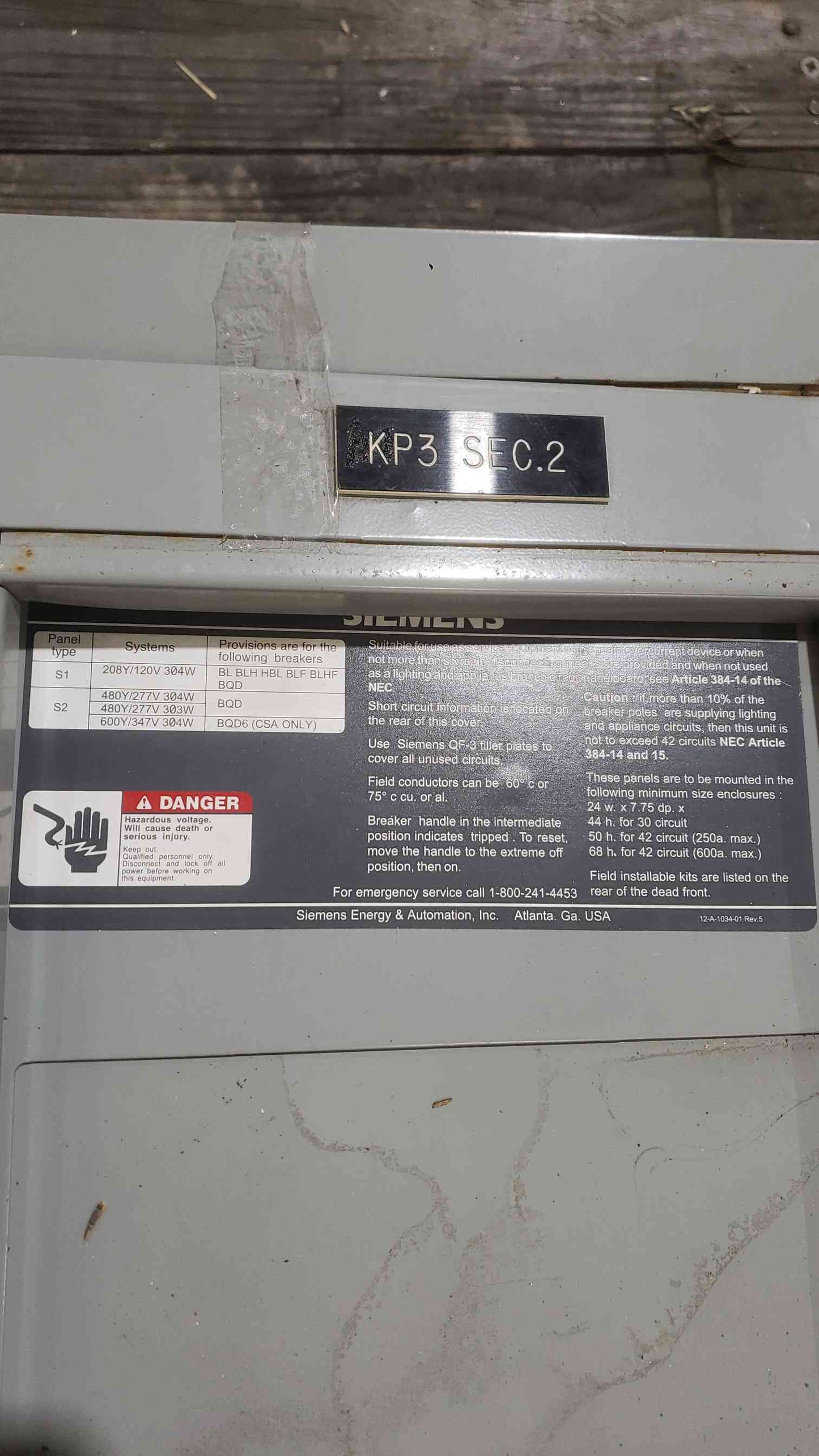 Siemens S1 400A 208Y/120V 3PH 4W COPPER BUS Panelboard 42/84-Circuit MLO (SKU: 112519)