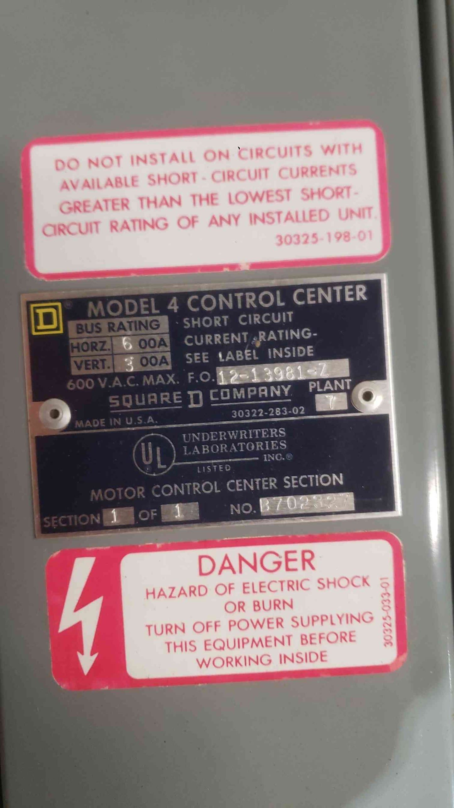 Square D 3 Section 600VAC Model 4 Control Center 300A/600A (SKU: 112593)