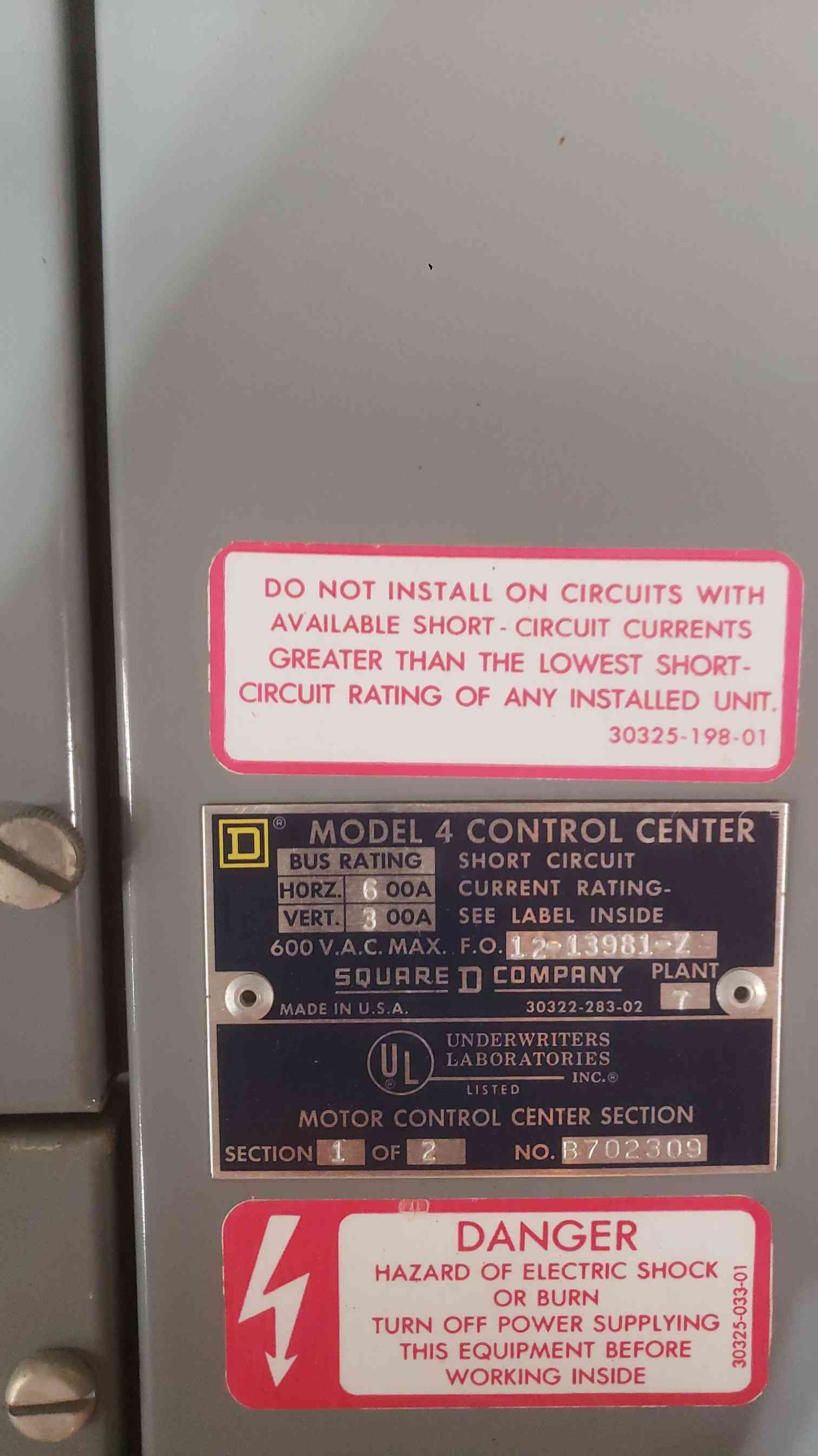 Square D 3 Section 600VAC Model 4 Control Center 300A/600A (SKU: 112593)