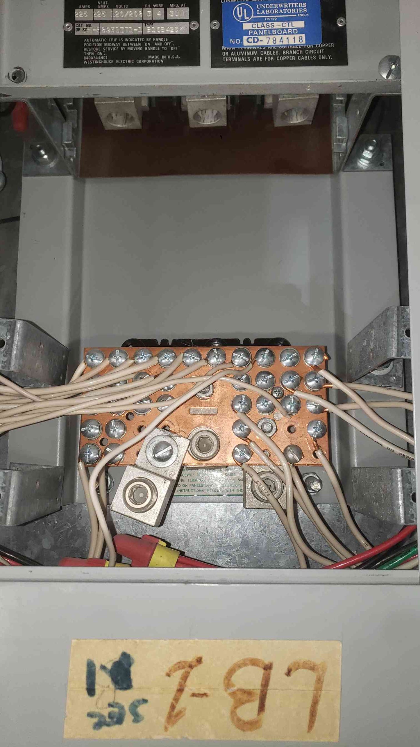 Westinghouse 225A 120/208V 3-Phase 4-Wire 42-Circuit Panelboard B10B42CKT with BA Breakers & Main (SKU: 112720)