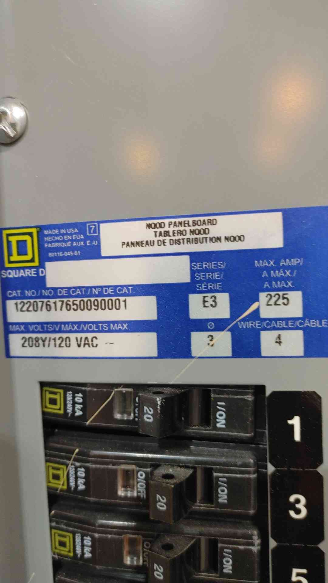 Square D NQOD Panelboard 225A 208Y/120V 3PH 4W 42-Circuit w/ 225A Main Breaker (SKU: 112786)