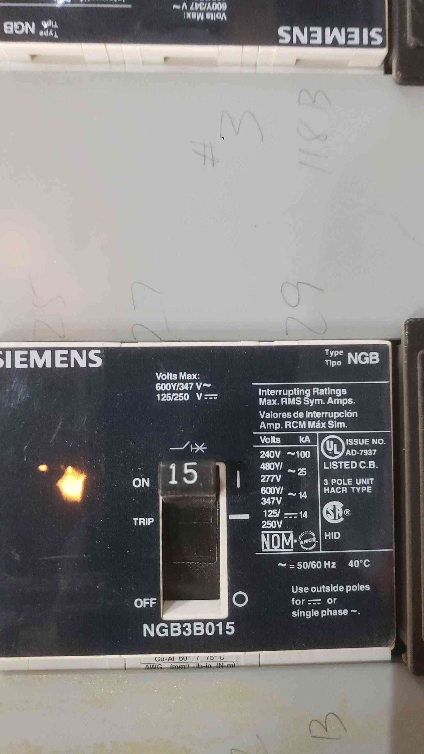 Siemens SB3 480V 3PH Switchboard 45kVA Transformer P1 Panelboard NGB Breakers (SKU: 112758)