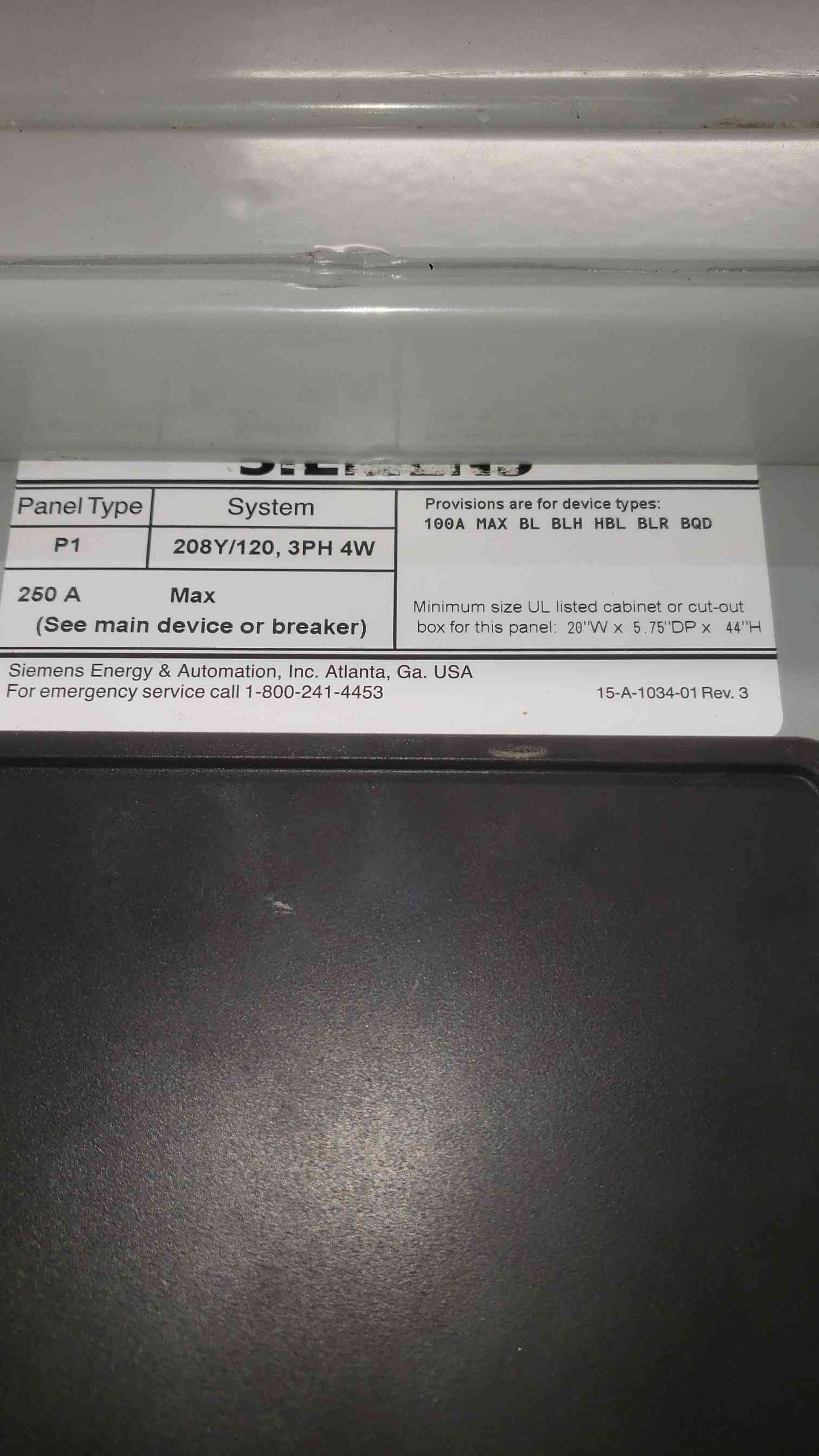 Siemens SB3 Switchboard 480V 3PH 75kVA Transformer 480v x 208/120 250A P1 Panelboard (SKU: 112761)