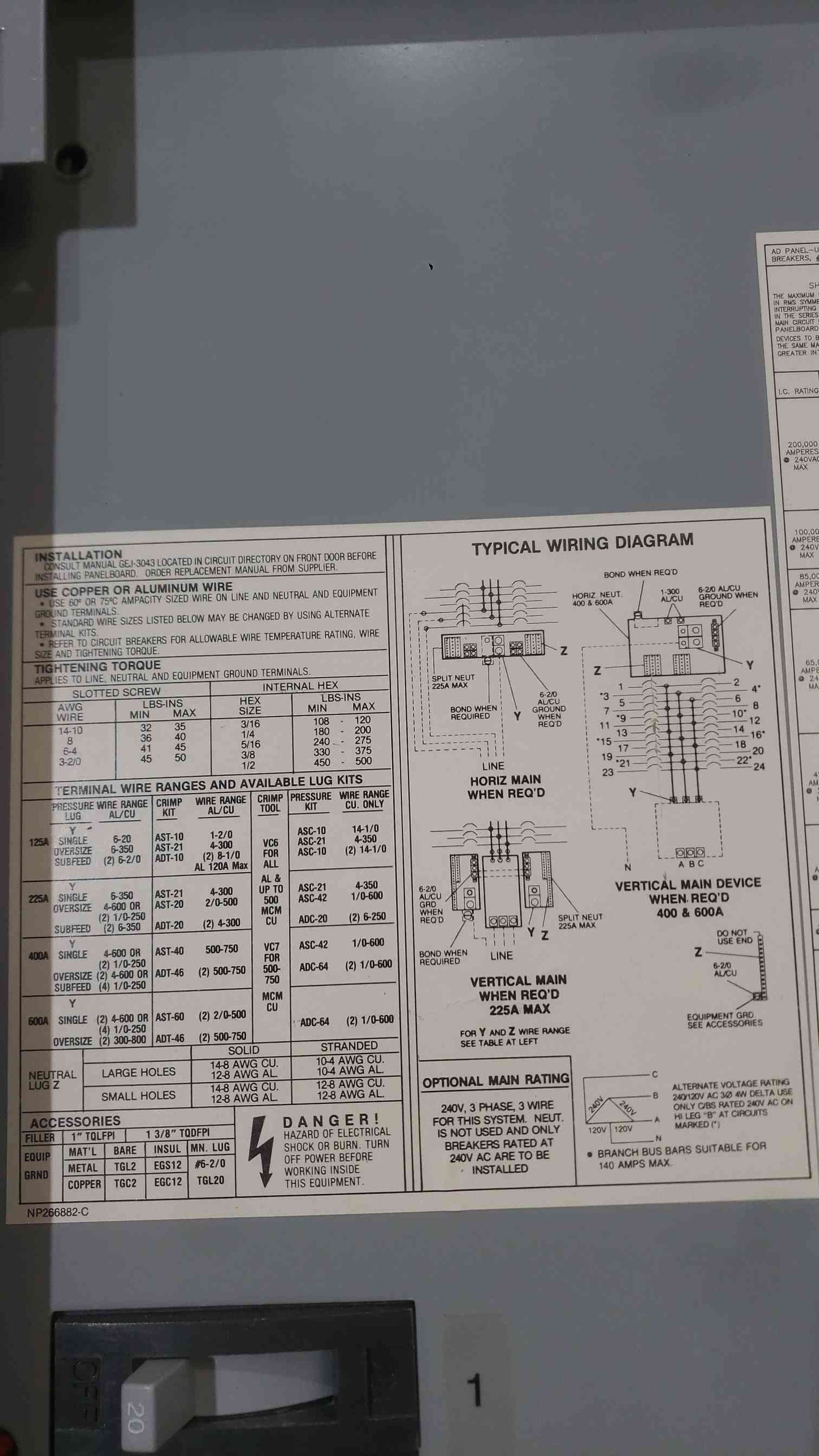 GE A-Series 125A 277/480V 3-Phase 4-Wire 24-Circuit Panelboard ADF3241MTX TED Breakers (SKU: 112802)