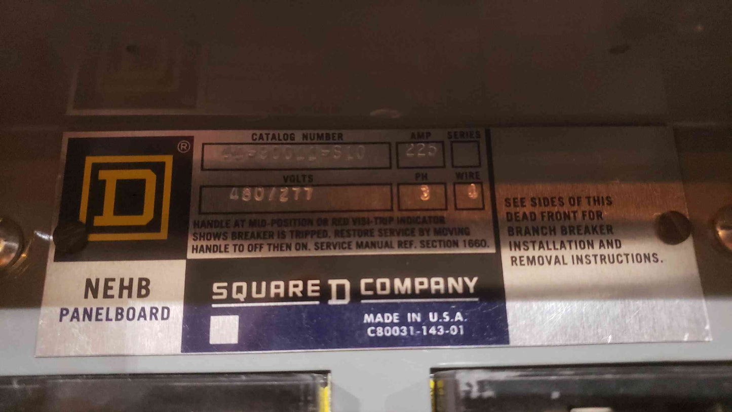 Square D NEHB Panelboard 225A 480Y/277V 3 Phase 4 Wire w/ EHB Breakers HH-A(SKU: 112789)