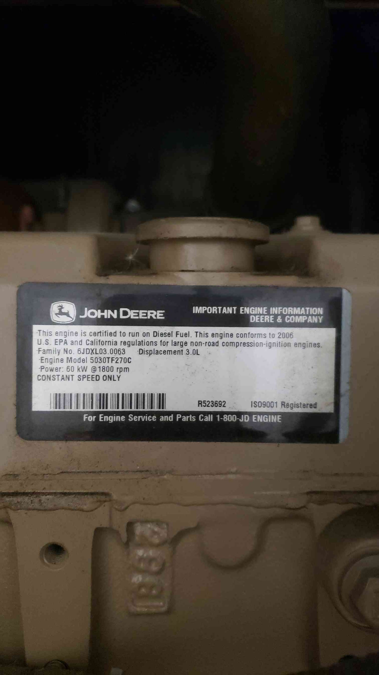 50KW Generac John Deere 5030 Generator 1PH SD050 391 Hrs TESTED & VIDEO (SKU: 112843)