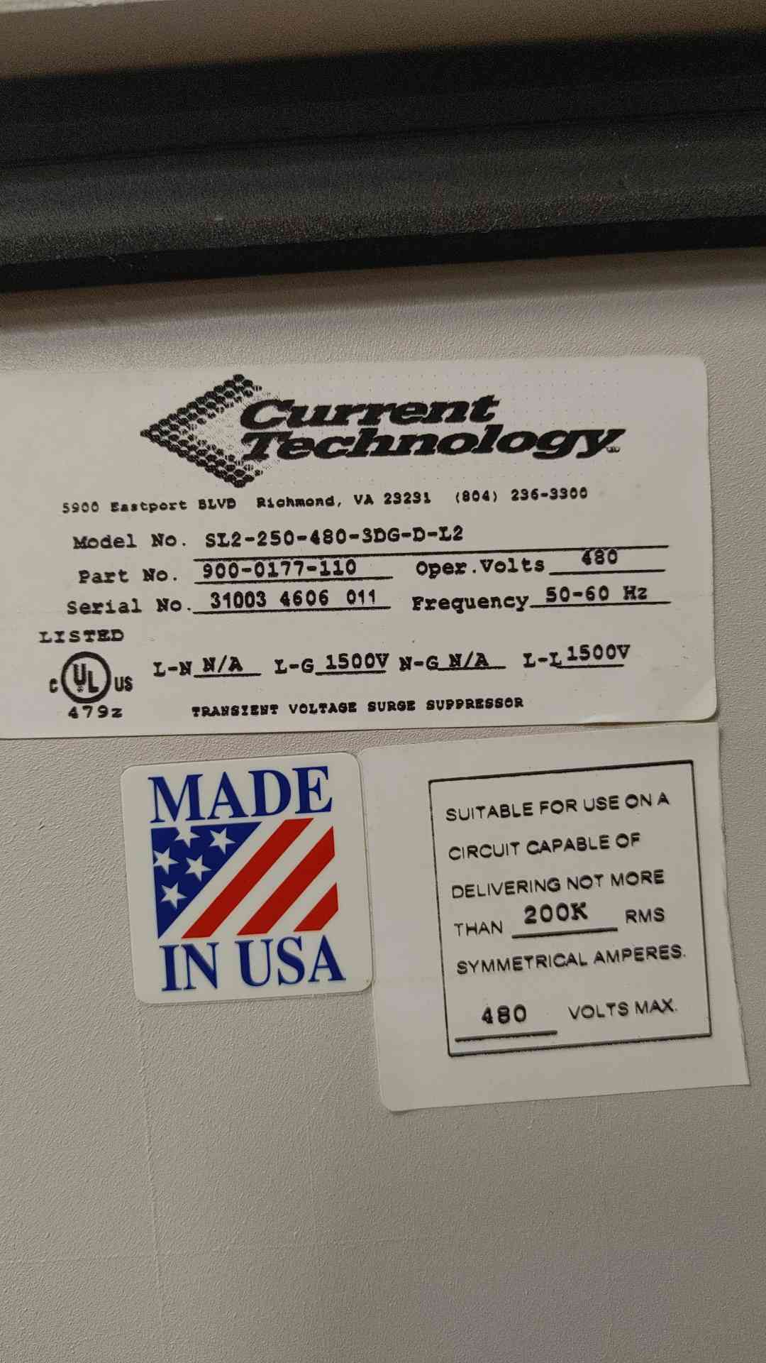 Current Technology 250 Secondary Surge Arrester SL2-250-480-3DG-D-L2(SKU: 112847)