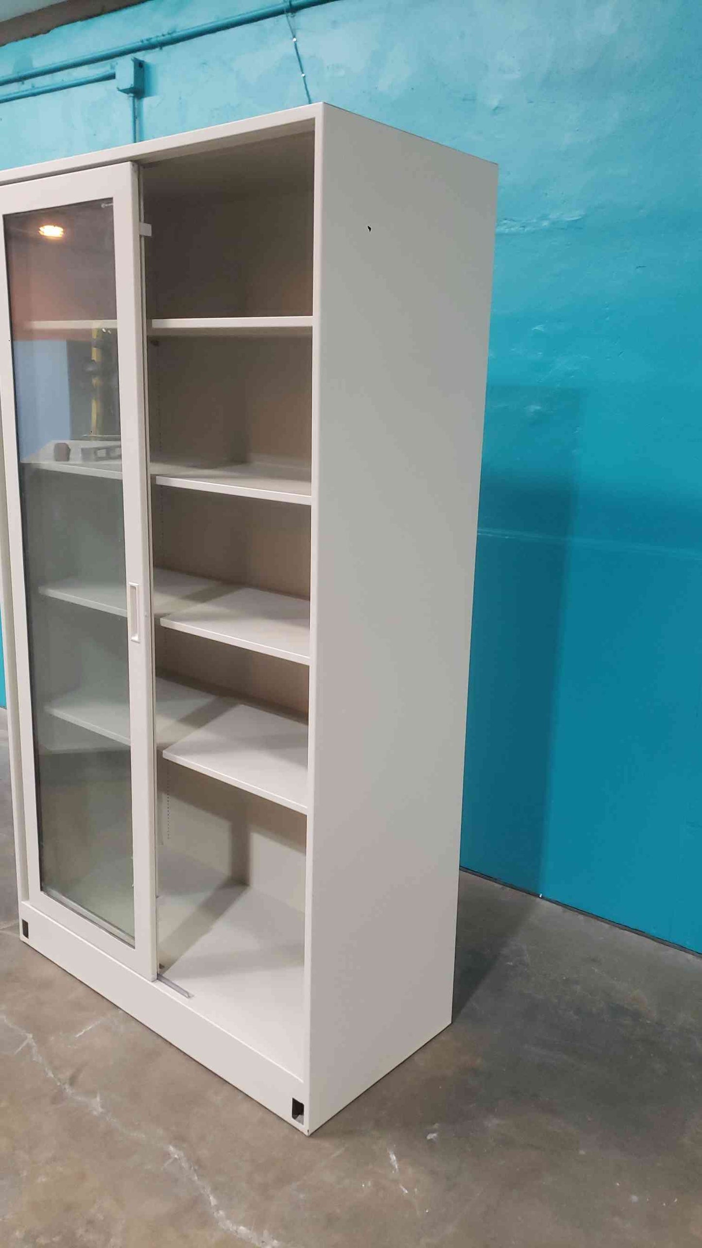7' Fisher Glass Sliding Door Metal Lab Storage Cabinet Reagent Static Electric Paint (SKU: 112934)