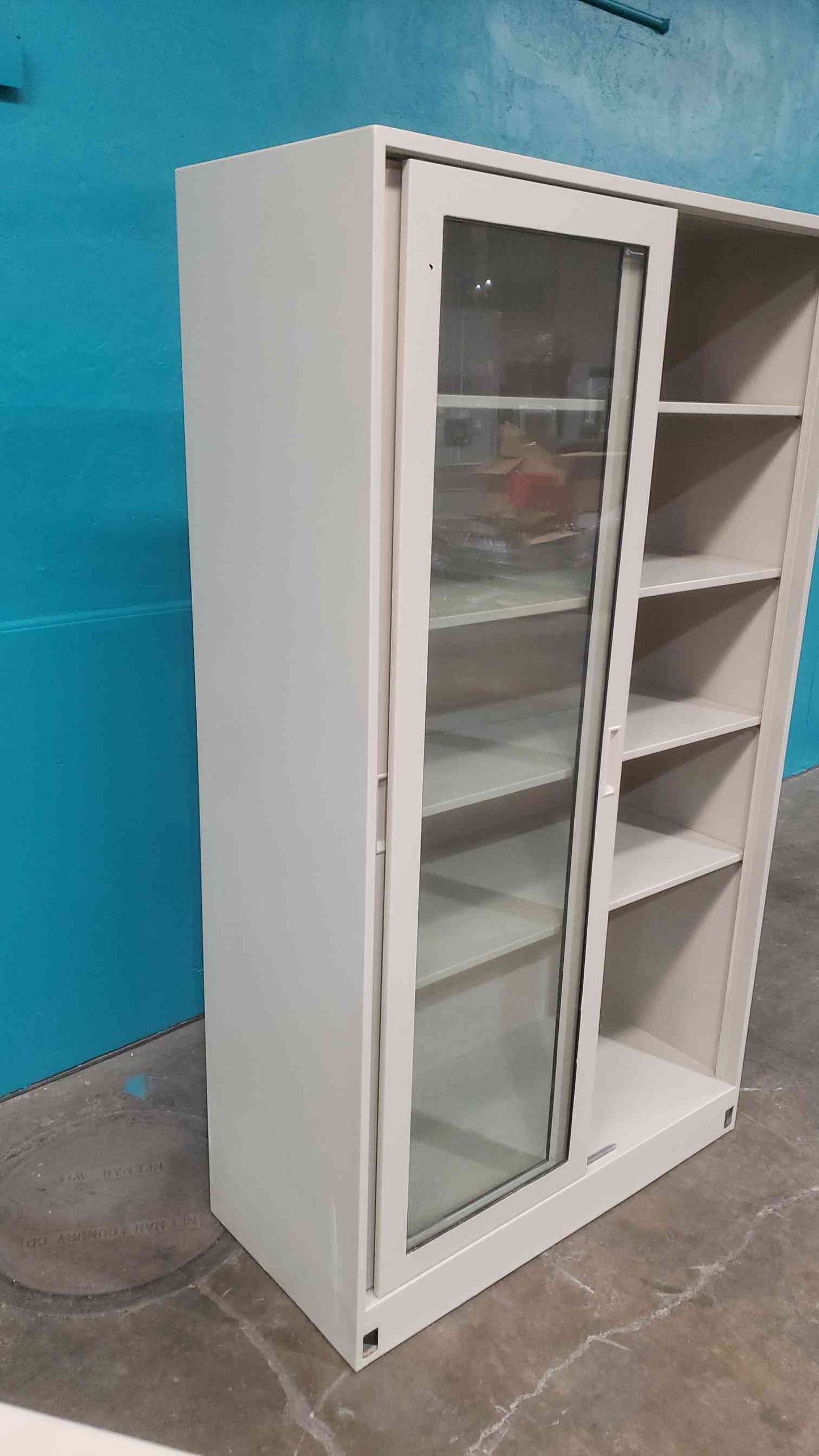 7' Fisher Glass Sliding Door Metal Lab Storage Cabinet Reagent Static Electric Paint (SKU: 112934)