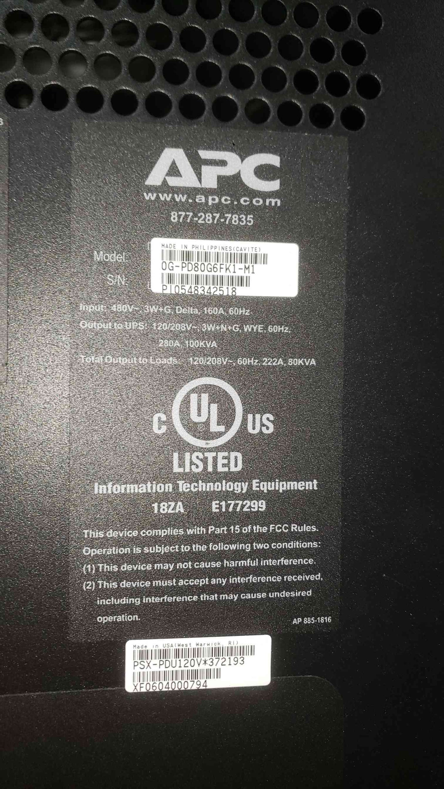 APC Symmetra PX 80kVA 80kW UPS 208V 3-Phase SYCF80KF (3) SYCF8BF Battery Enclosures(SKU: 112950)