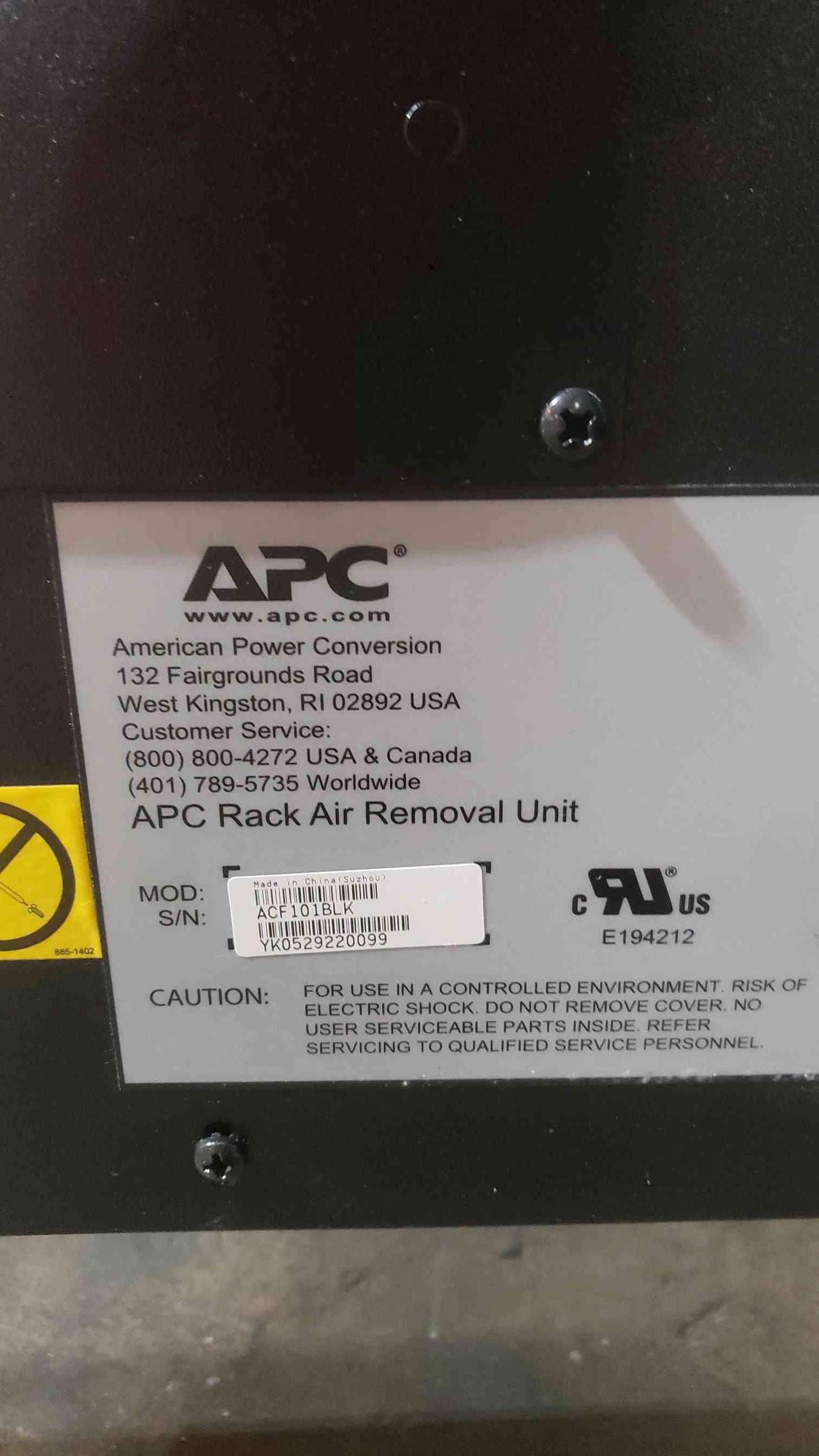 APC ACF101BLK Rack Air Removal Unit 100-120V Server Rack NetShelter SX Cooling Fan  (SKU: 112953)