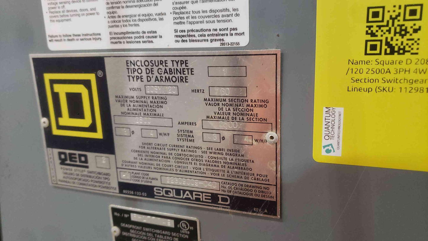 Square D QED-2 Switchboard 2500A 208Y/120V 3PH 4W | PowerStyle Switchgear Lineup 2x RG1000 (SKU: 112981)