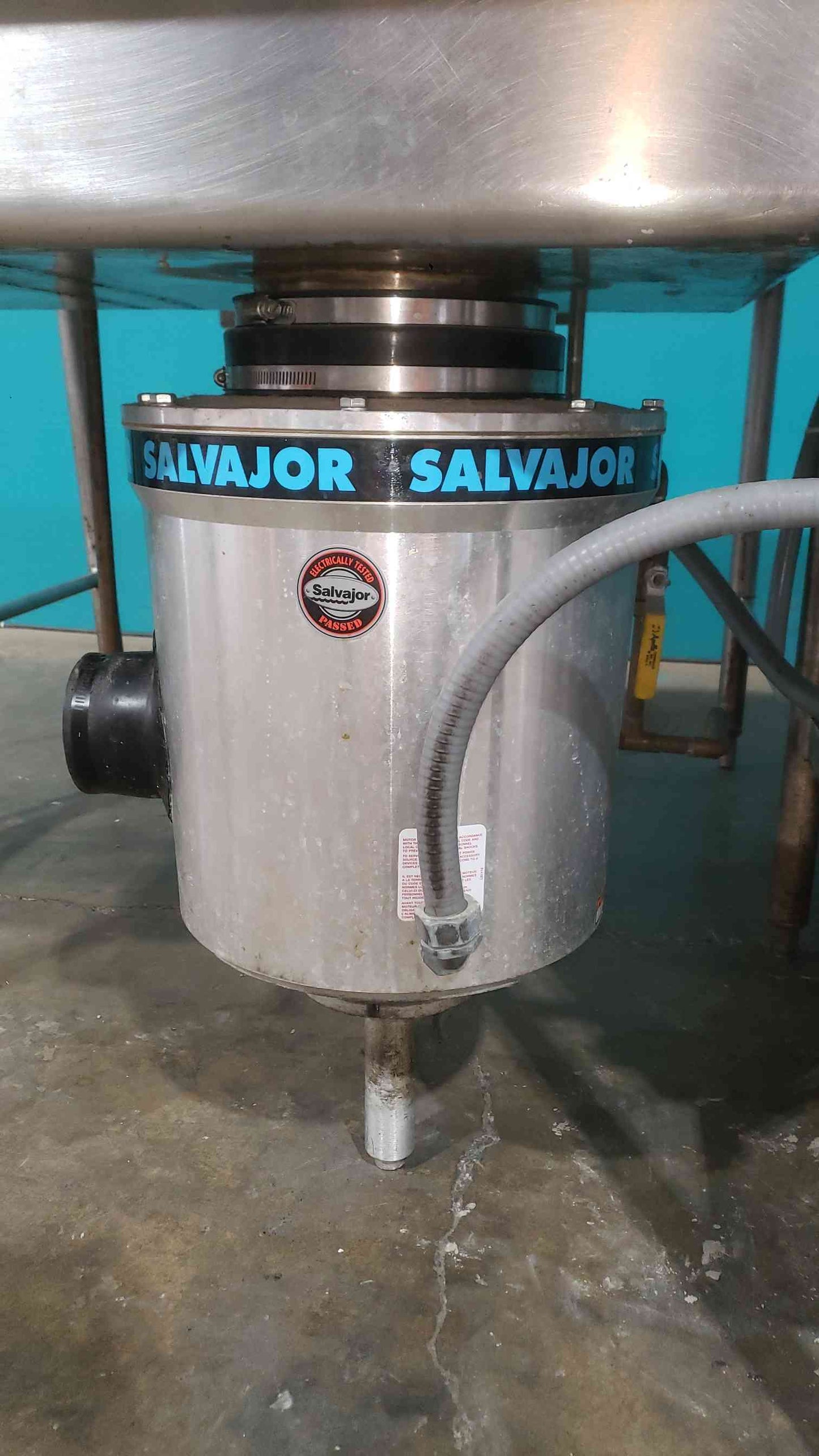 Salvajor Commercial Food Waste Disposer with ARSS-2 Auto-Reversing Control & 12' Stainless Prep Table Sink Combo (SKU: 113027)