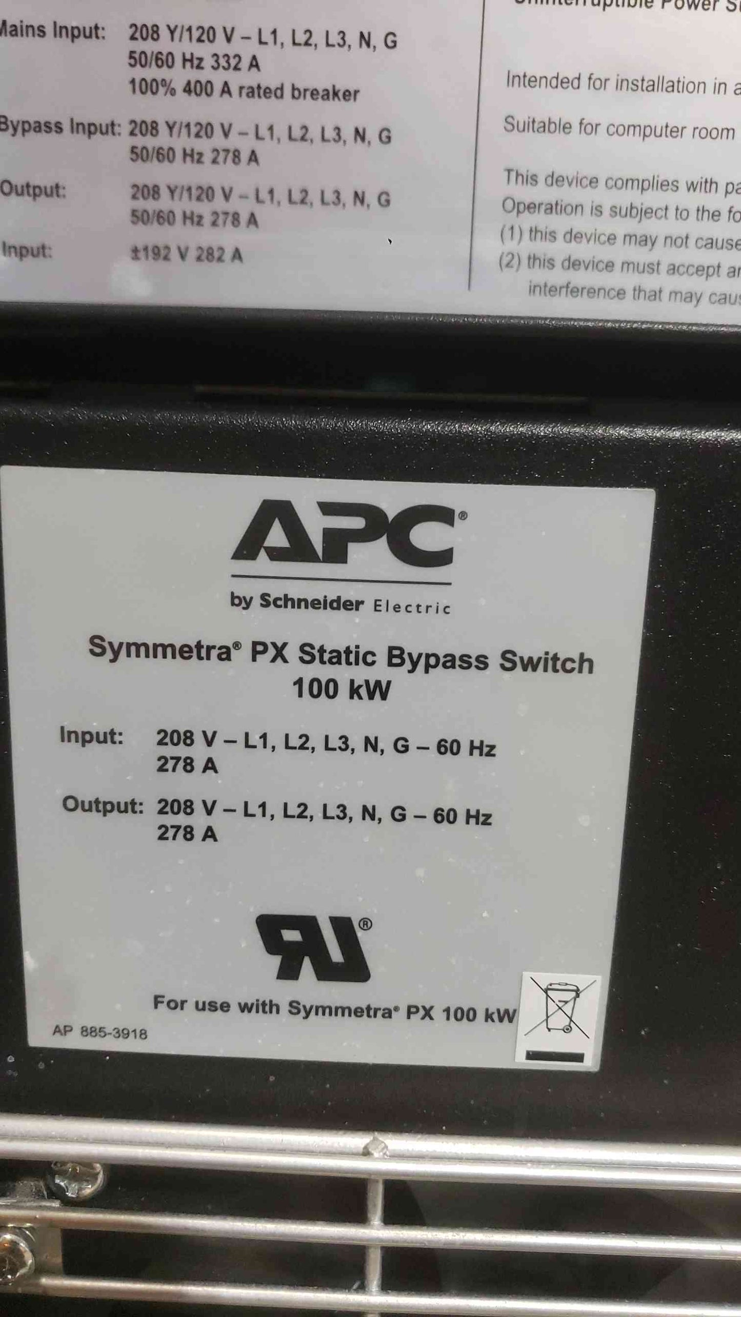 APC Symmetra PX 70KW Scalable 100kW UPS System 208V 3-Phase SYCF100KF Power Array w/ SYPM10KF Modules (SKU: 113038)
