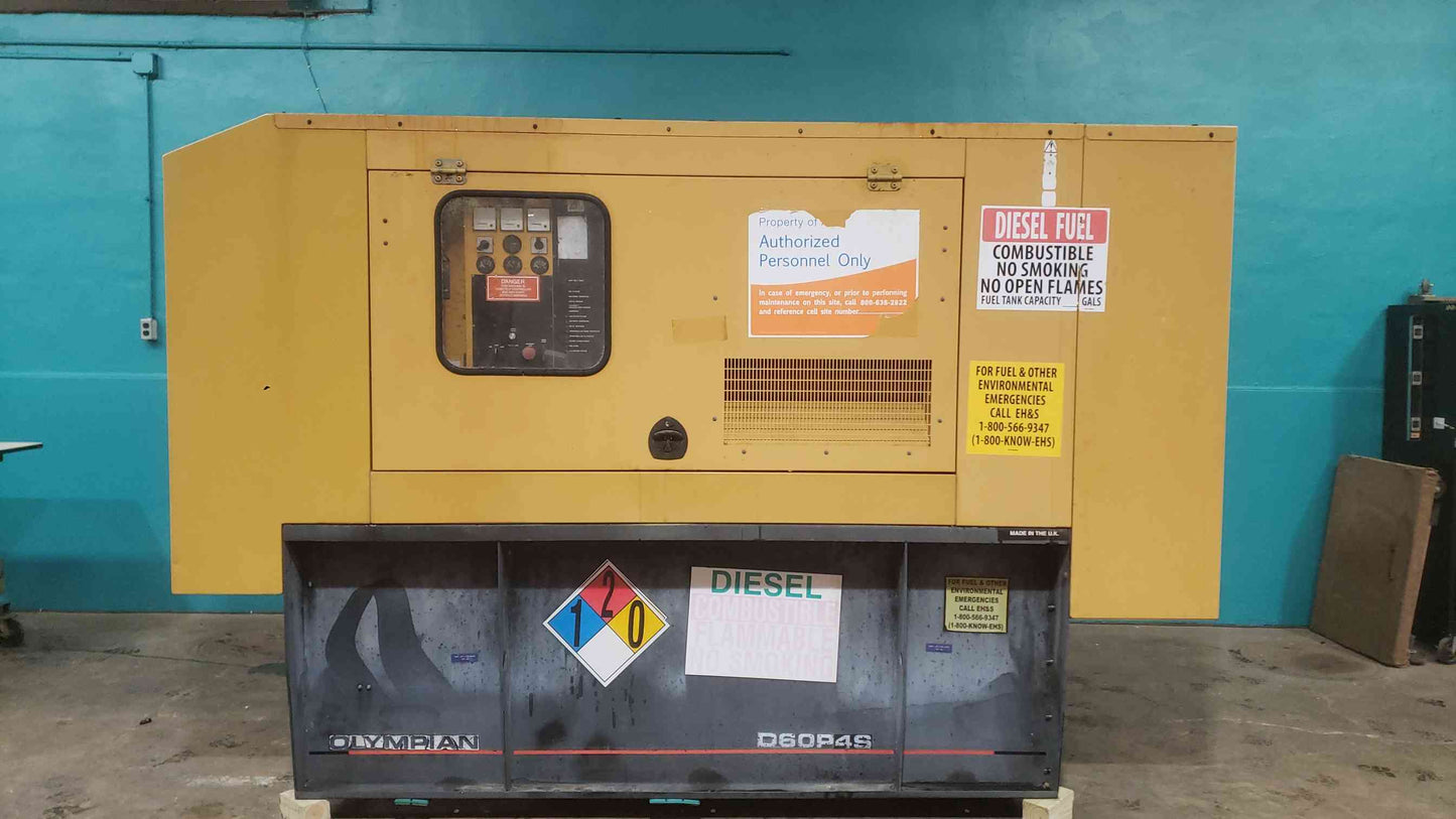 AS-IS 2006 Caterpillar Olympian D60P4S 60kW Diesel Generator 448hrs 1ph 120/240V (SKU: 113081)