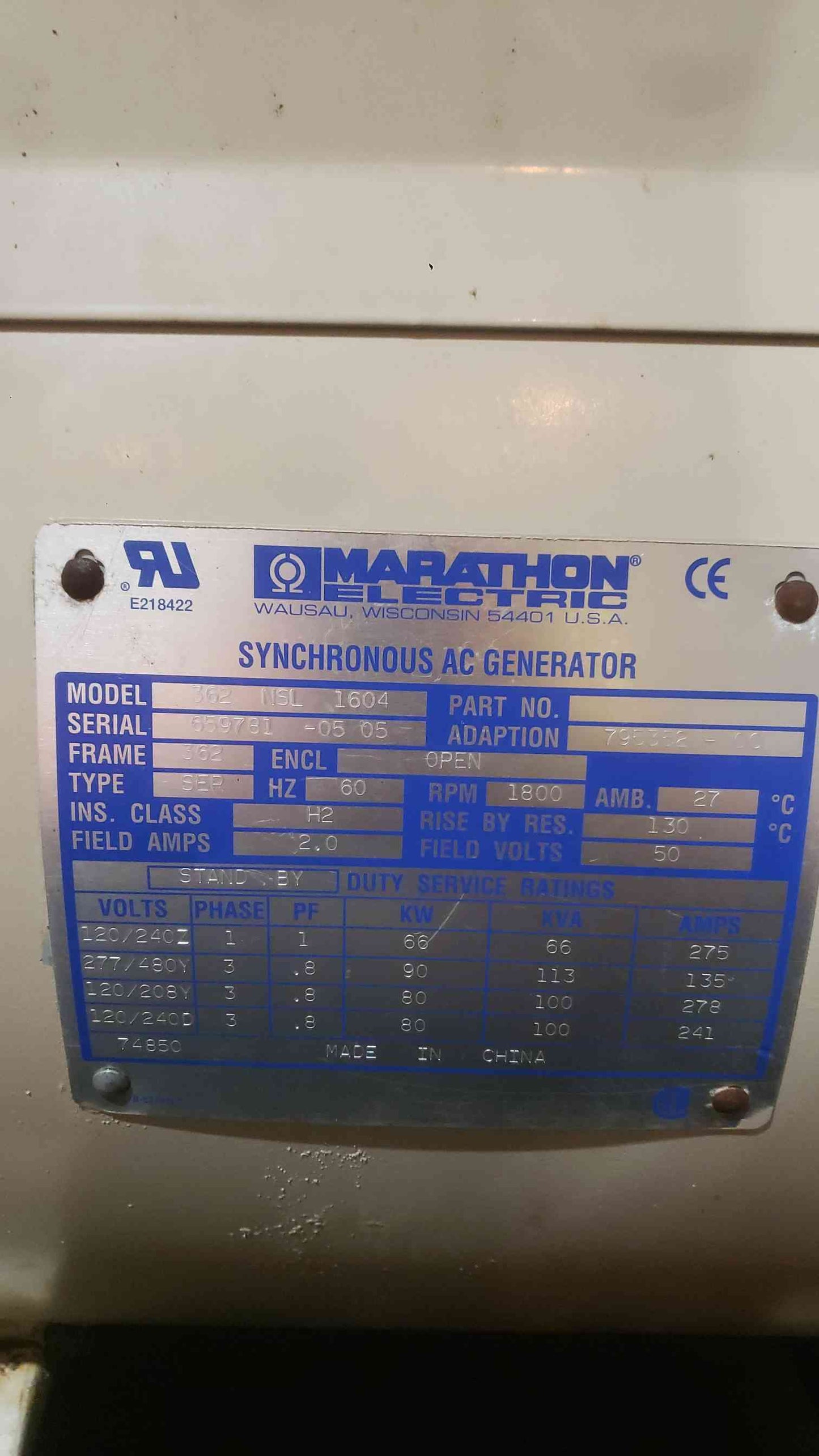 Katolight 60kW Diesel Generator John Deere Multi Voltage 849Hrs D60FGJ4 TESTED (SKU: 113138)