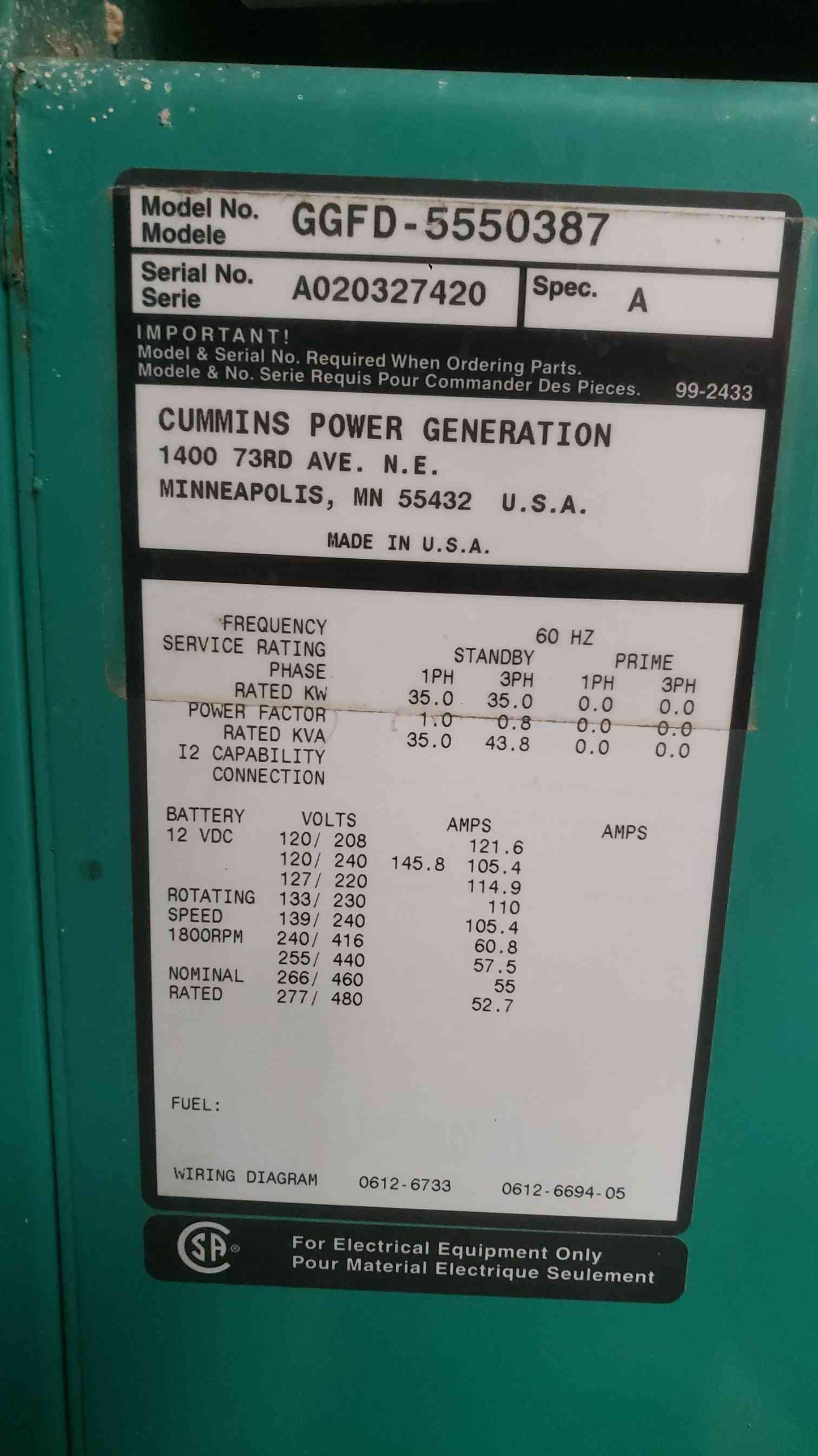 AS-IS Cummins 35kW Natural Gas Propane Generator GGFD Ford ESG642 Engine Enclosed 532Hrs (SKU: 113055)