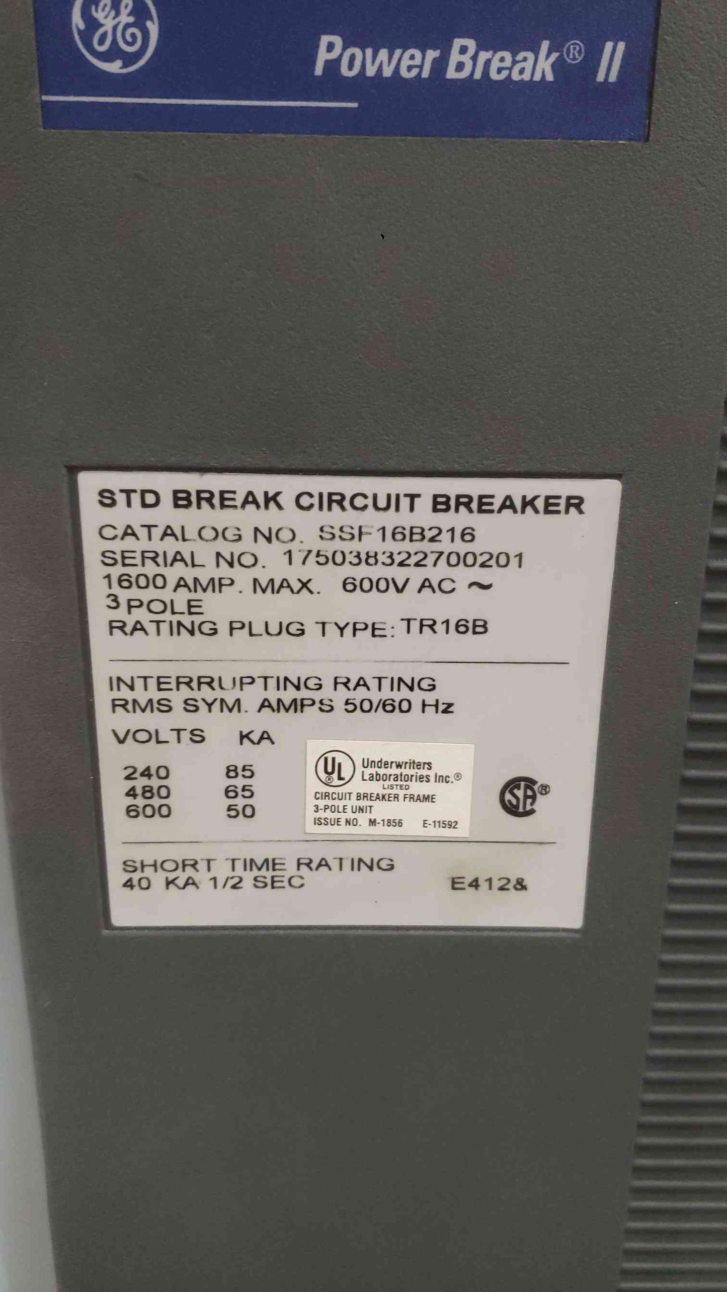 GE Spectra Series 1600A Switchboard | 480V 3P 4W | 65kA | (3) SSF16B216 Breakers (SKU: 113179)