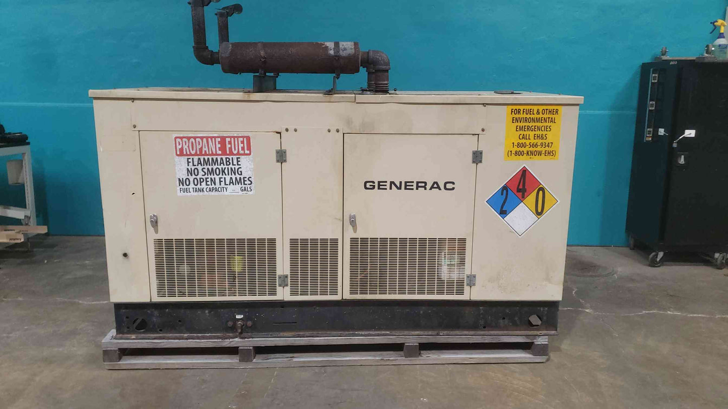30kW Generac 120/240V 1PH NG/LP Liquid Cooled 1800RPM 479.2 Hrs. AS-IS