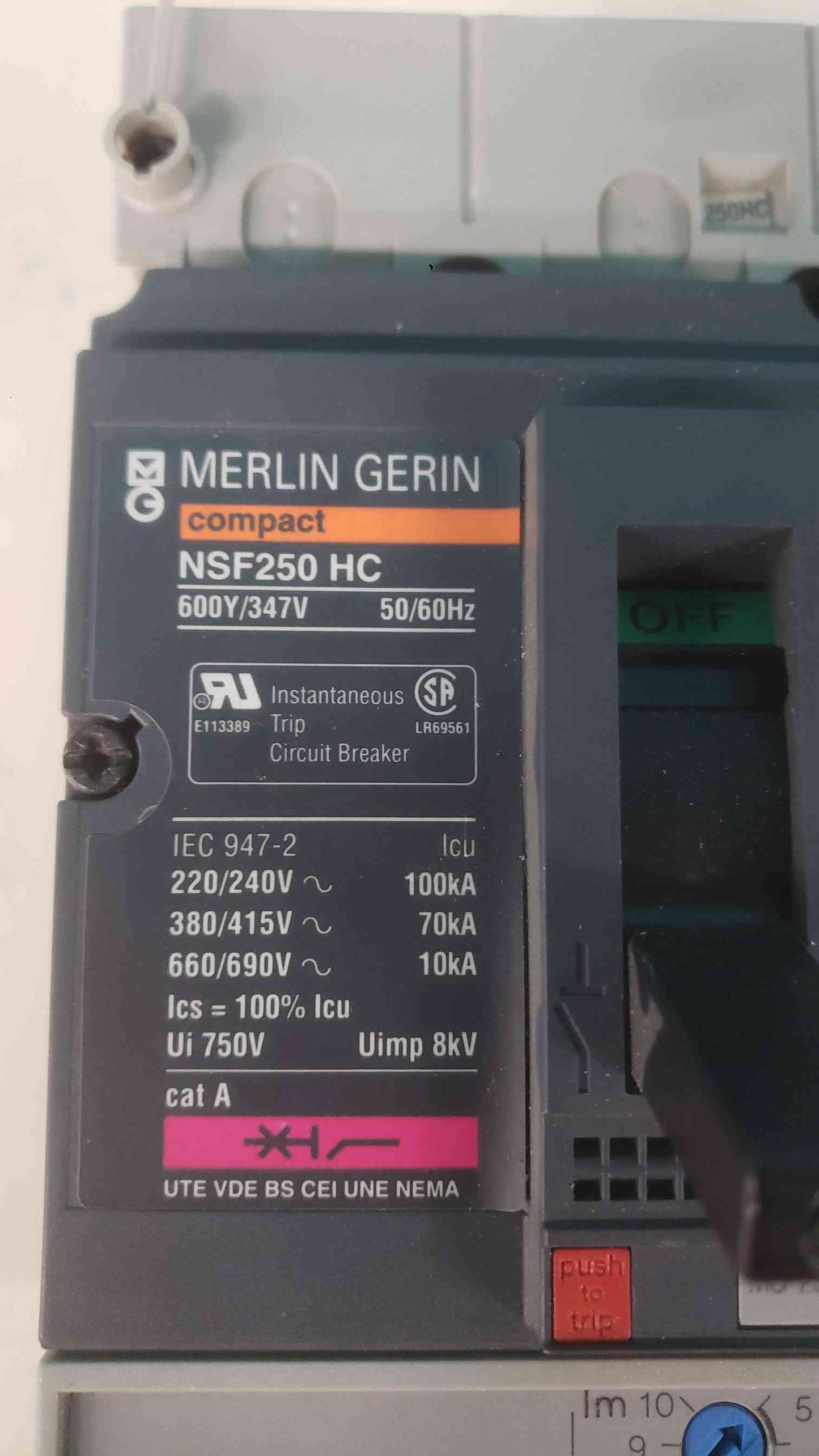 Merlin Gerin NSF250 HC Compact Circuit Breaker 250A 3-Pole 600V Motor Protector MCP250 (SKU: 113282)