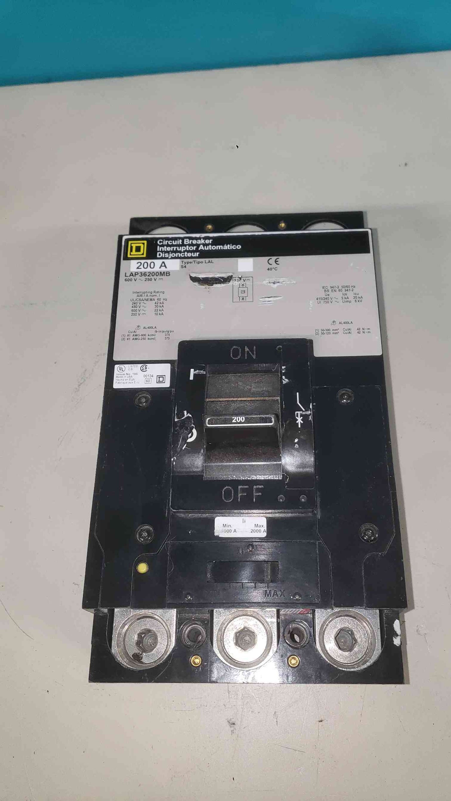 Square D LAP36200MB Circuit Breaker 3-Pole 200A 600V L-Frame I-Line LAP 200 Amp (SKU: 113202)