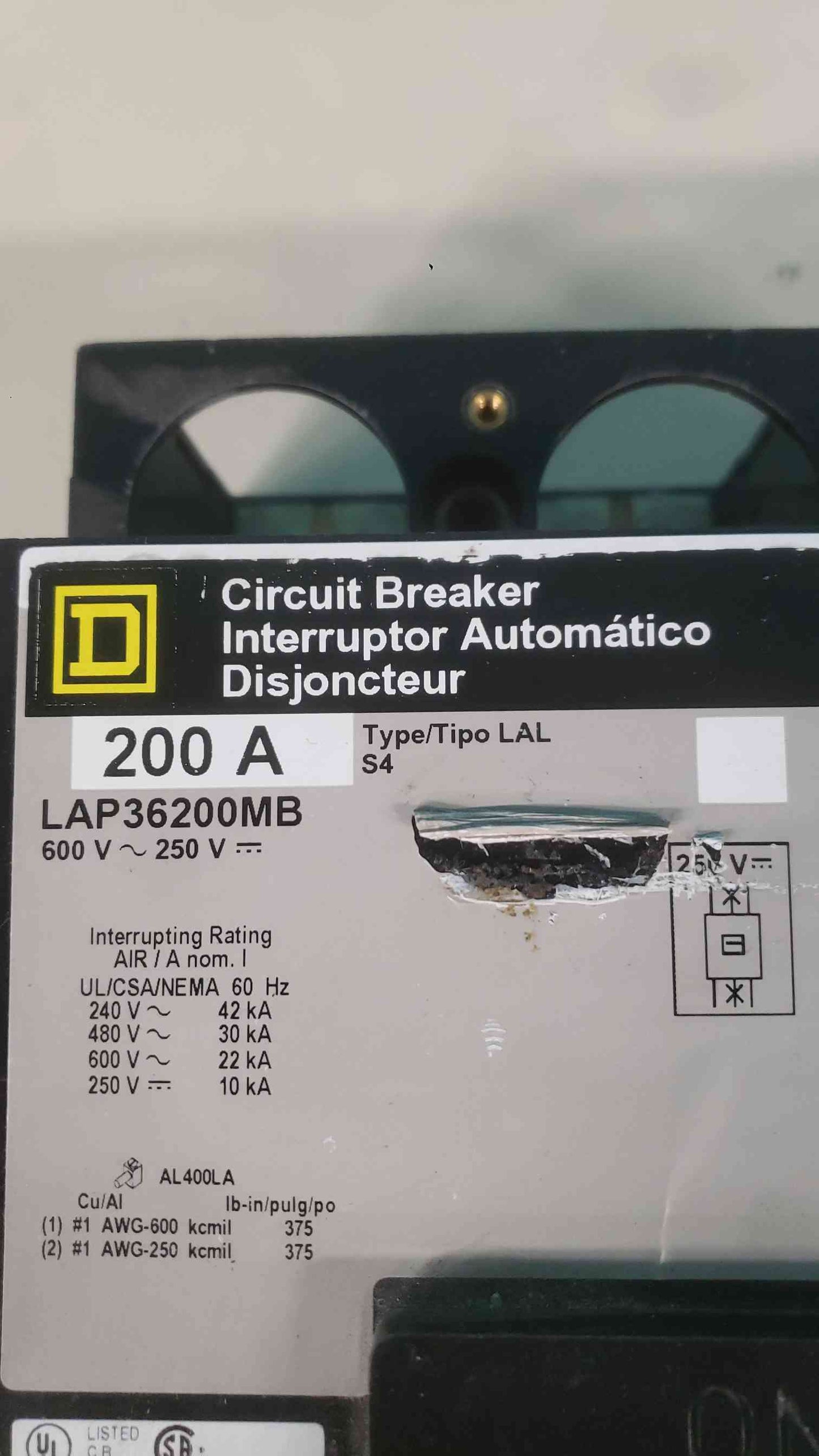 Square D LAP36200MB Circuit Breaker 3-Pole 200A 600V L-Frame I-Line LAP 200 Amp (SKU: 113202)