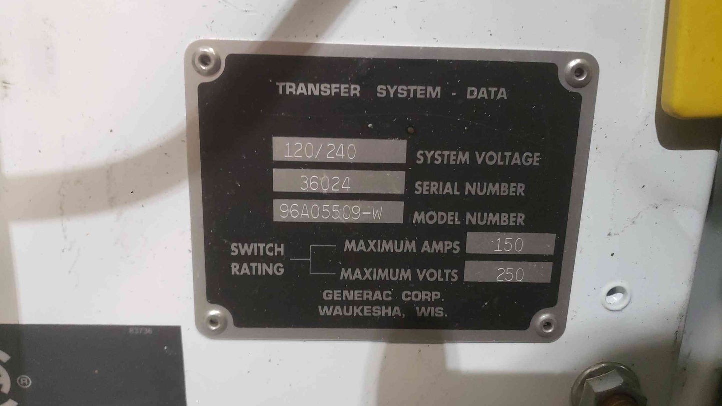 Generac 150 Amp Automatic Transfer Switch 120/240V Single Phase ATS 96A05509-W Enclosed Industrial