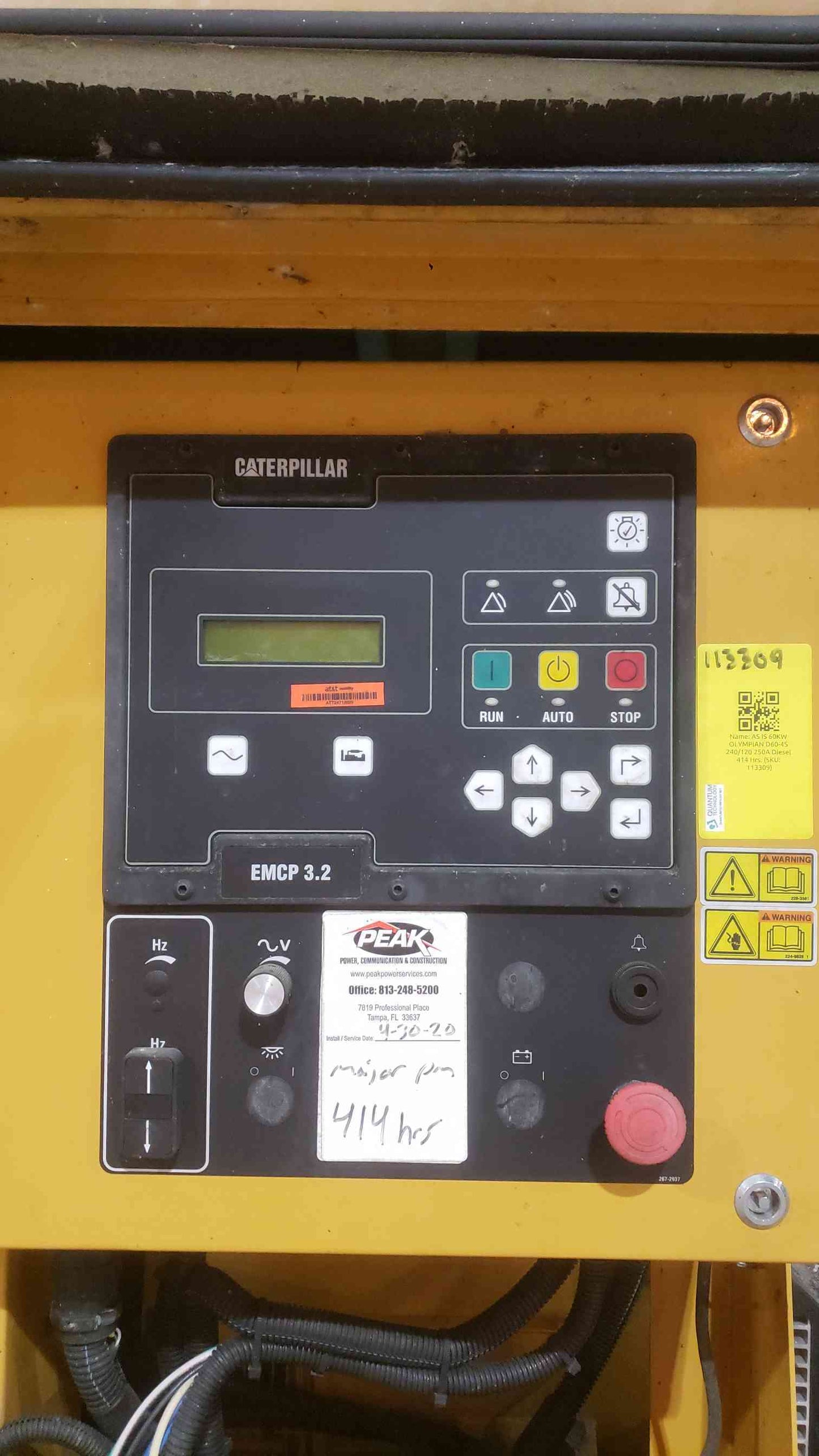 AS-IS 2006 Caterpillar D60-4S 60kW Diesel Generator CAT C4.4 120/240V 1-PH 250A Standby 414 Hrs. (SKU: 113309)