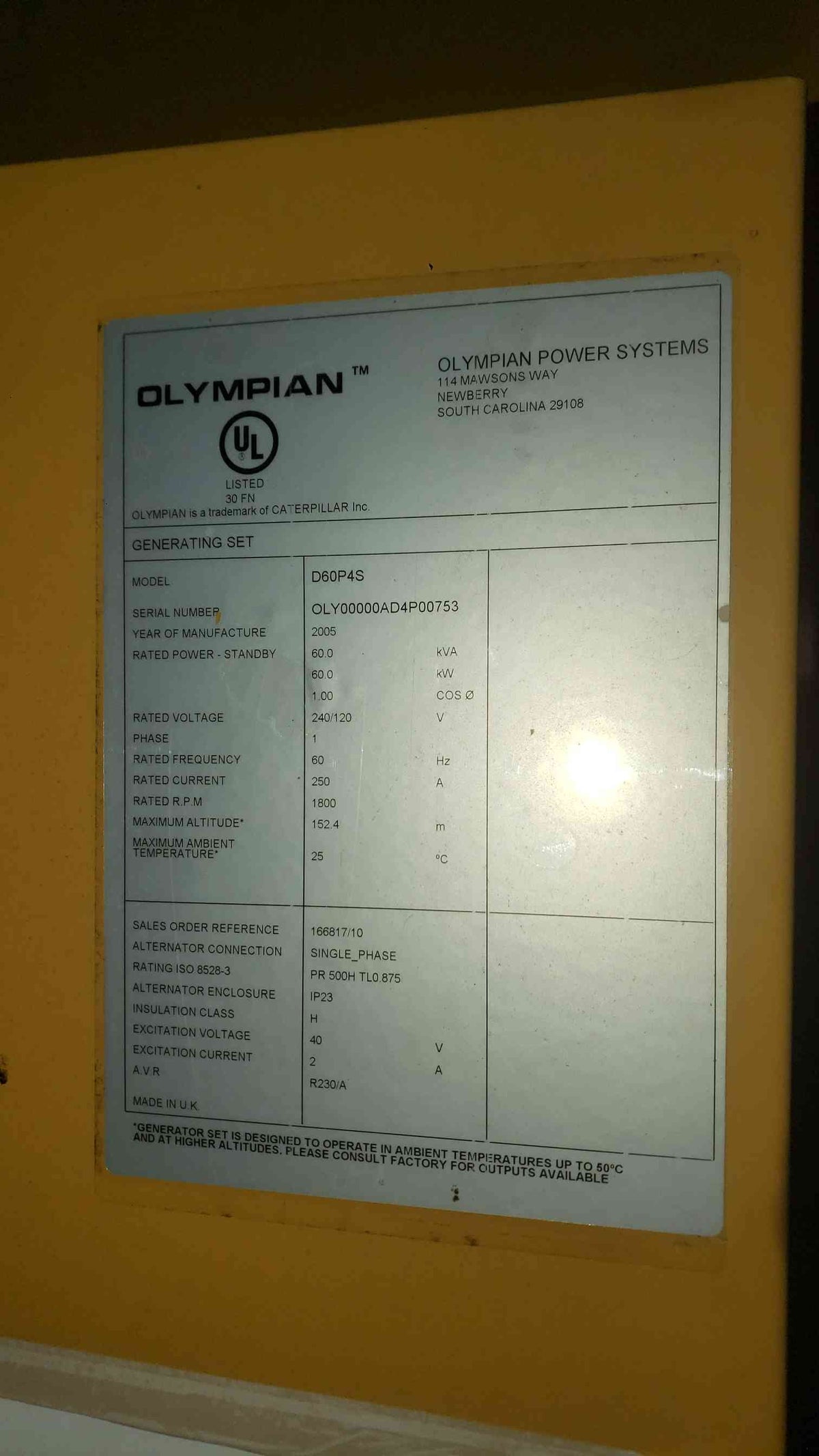 AS-IS Caterpillar Olympian 60kW Diesel Generator D60P4S 120/240V 1ph 435 Hrs (SKU: 113334)