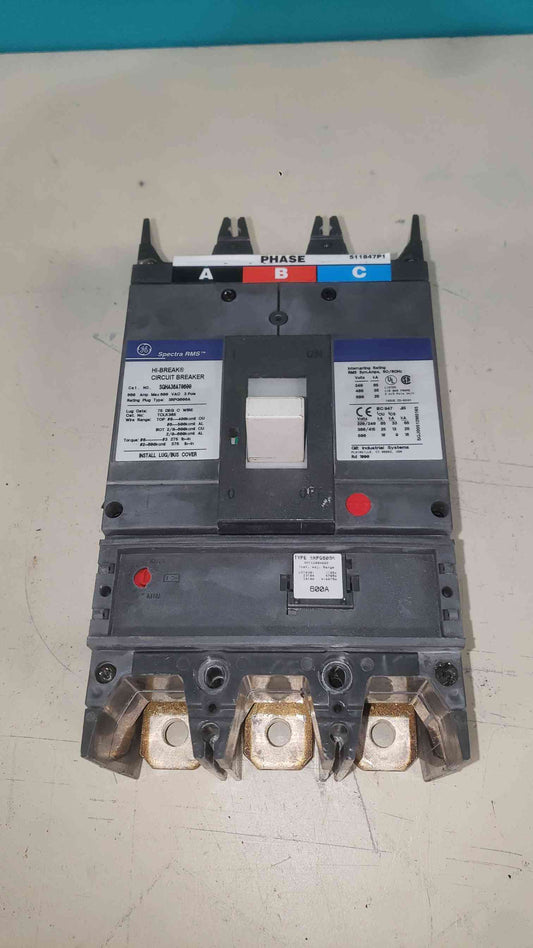 GE Spectra RMS SGHA36AT0600 600A 3 Pole 600V Hi-Break Breaker SRPG600A SGHA 35k (SKU: 113384)