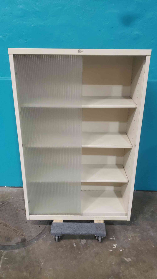Tan 36"x15"x55" Tall Sliding Glass Storage Cabinet (SKU: 113403)