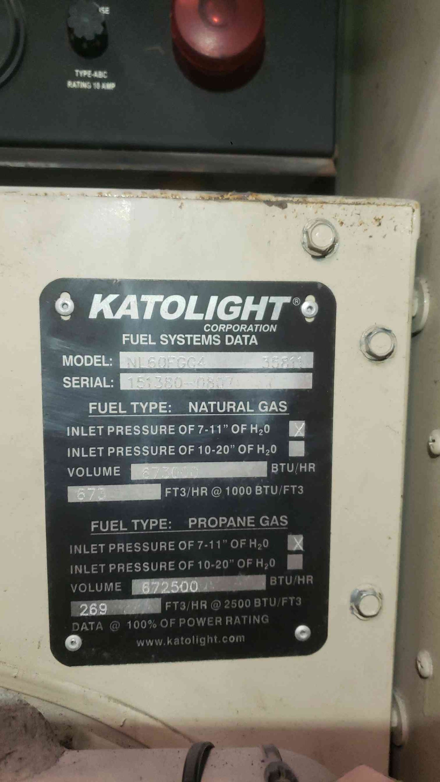 60KW Katolight NL60FGG4 120/240V 250A 1PH LP/NG 309Hrs TESTED (SKU: 113518)