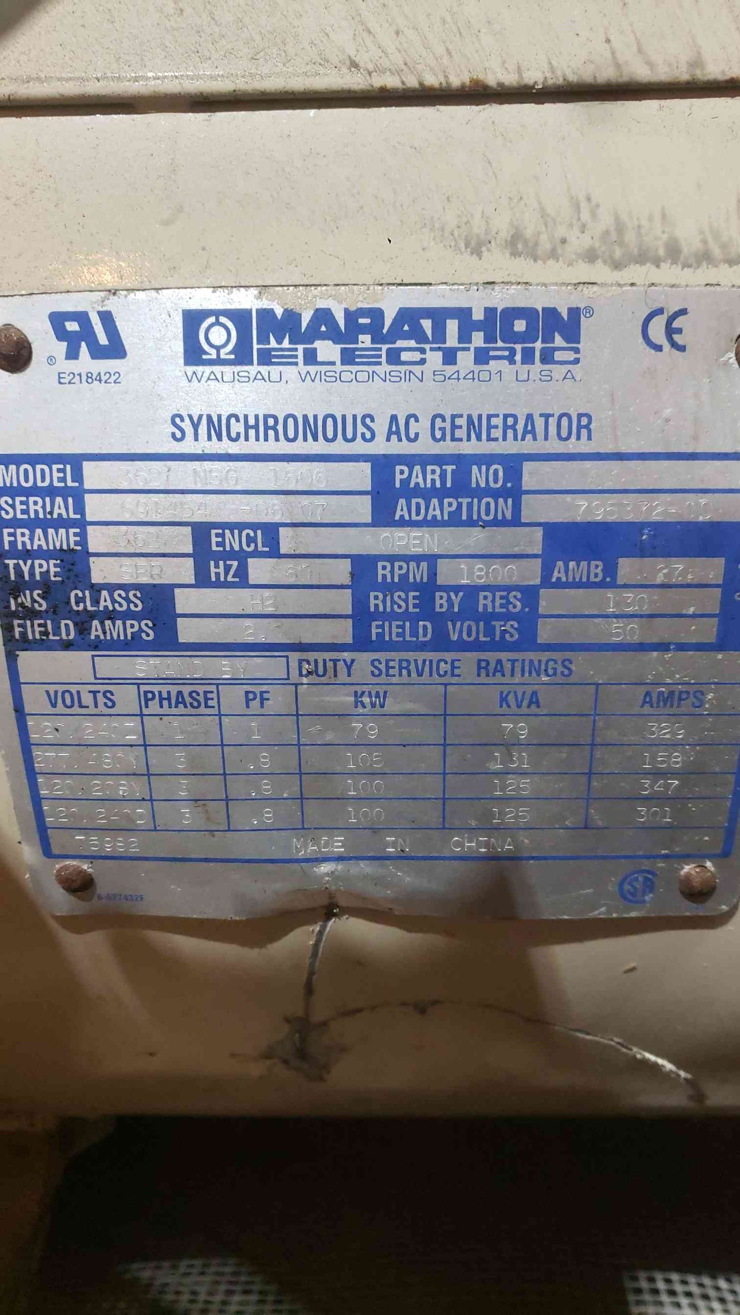 60KW Katolight NL60FGG4 120/240V 250A 1PH LP/NG 309Hrs TESTED (SKU: 113518)