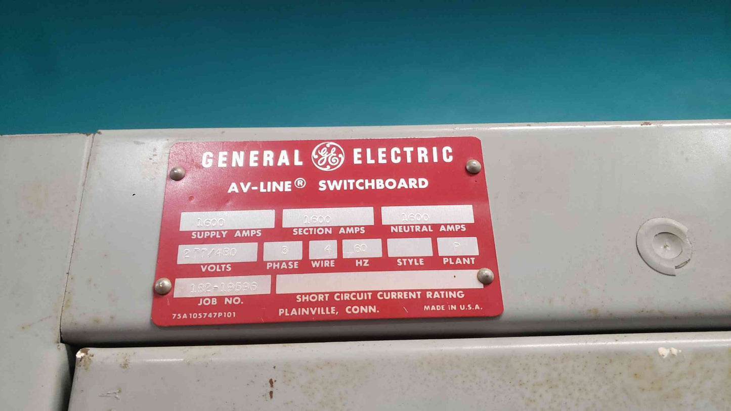 GE AV-Line Switchboard 1600A 480V 3PH 4W 10 Breaker Dist Main Power Break (SKU: 113494)