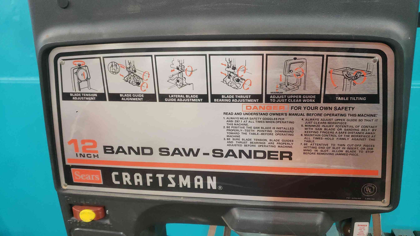Craftsman 12 Band Saw Sander 113.243310 Floor Stand Woodworking Motor
