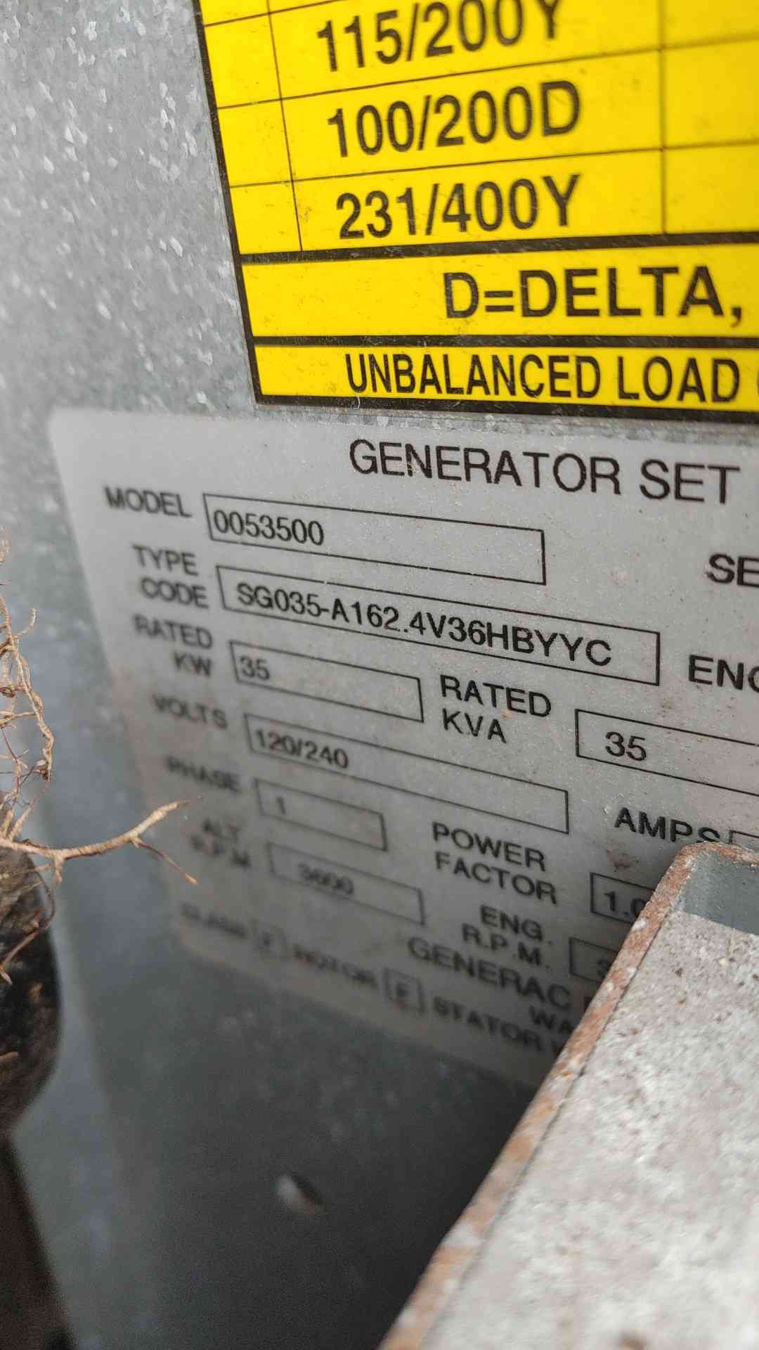 Generac SG035 35kW Natural Gas Standby Generator 120/240V 1-PH 0053500 ONLY 25HR TESTED(SKU: 113560)