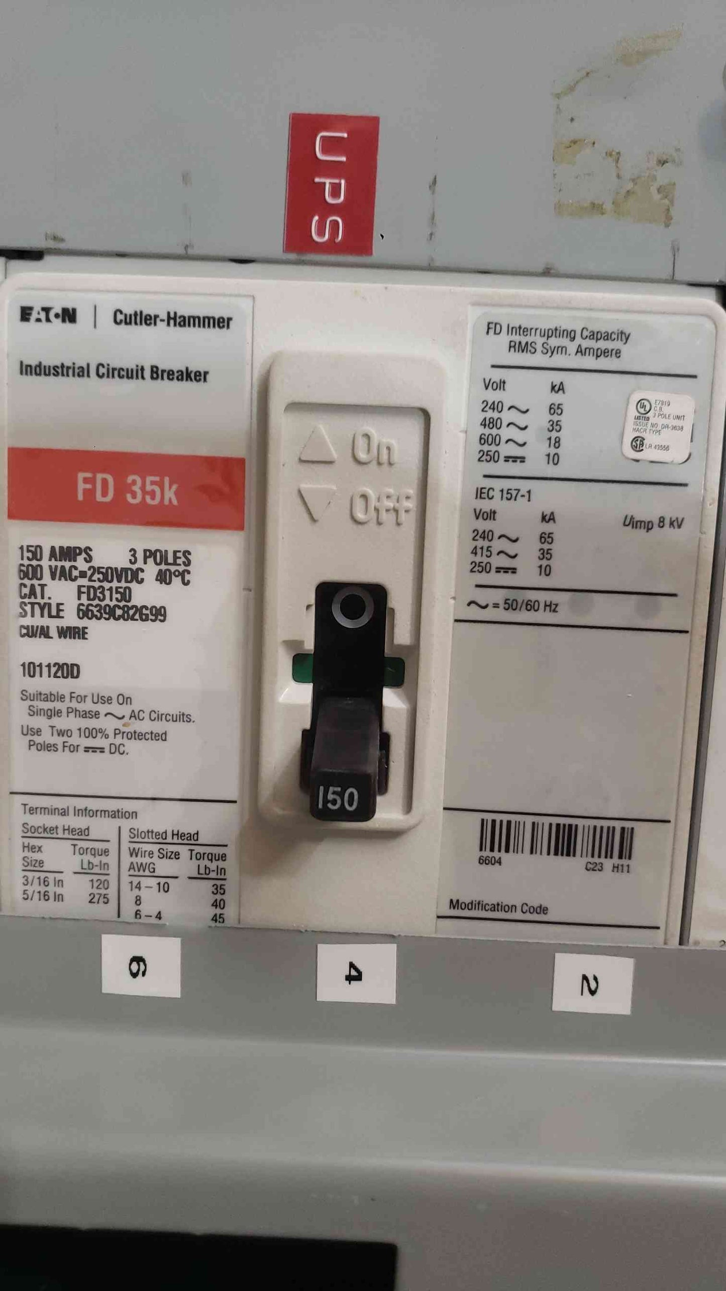 Eaton Westinghouse PRL3 400A Panelboard 208Y/120V 3PH with 400A 150A 100A Breakers