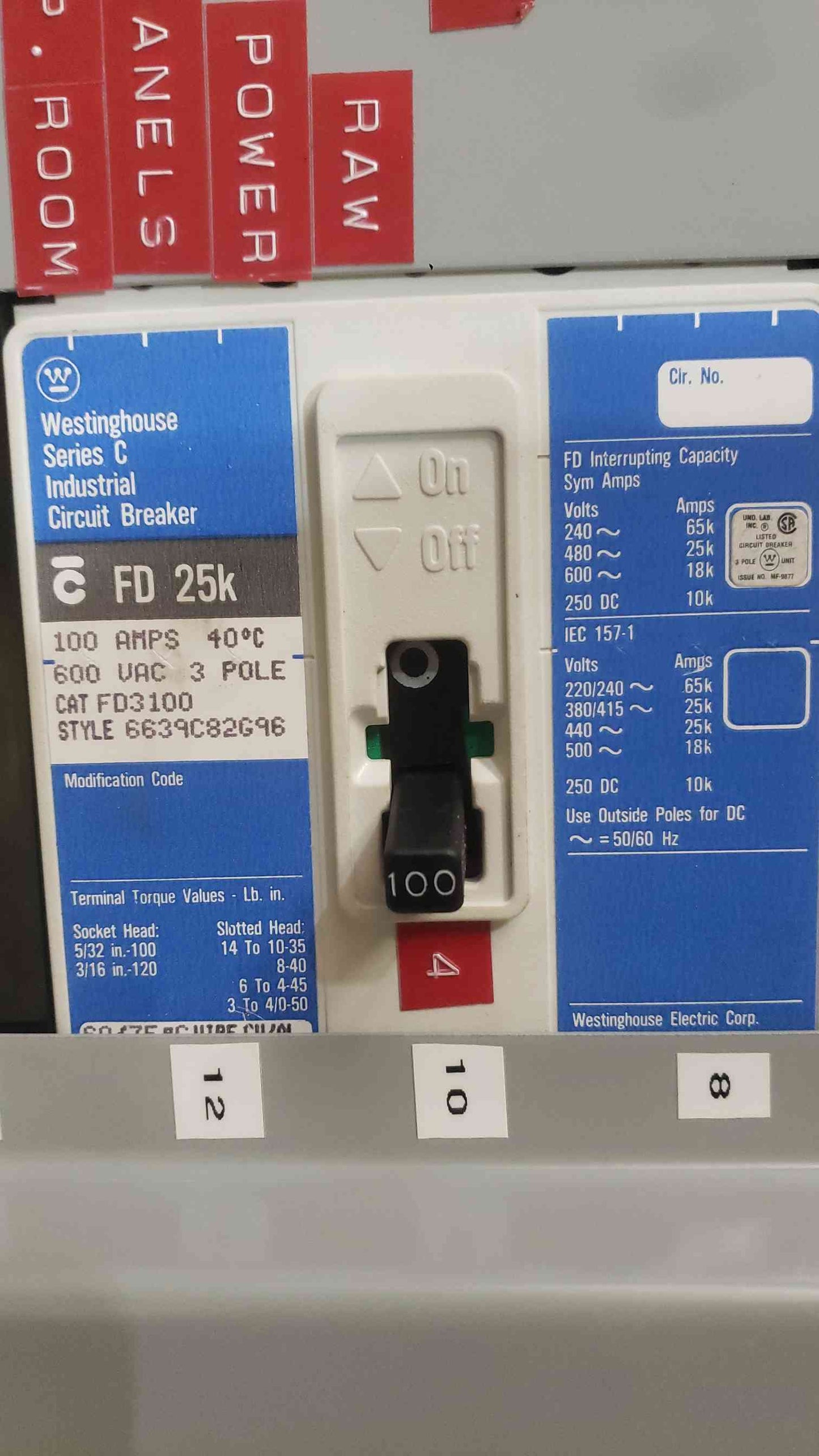 Eaton Westinghouse PRL3 400A Panelboard 208Y/120V 3PH with 400A 150A 100A Breakers