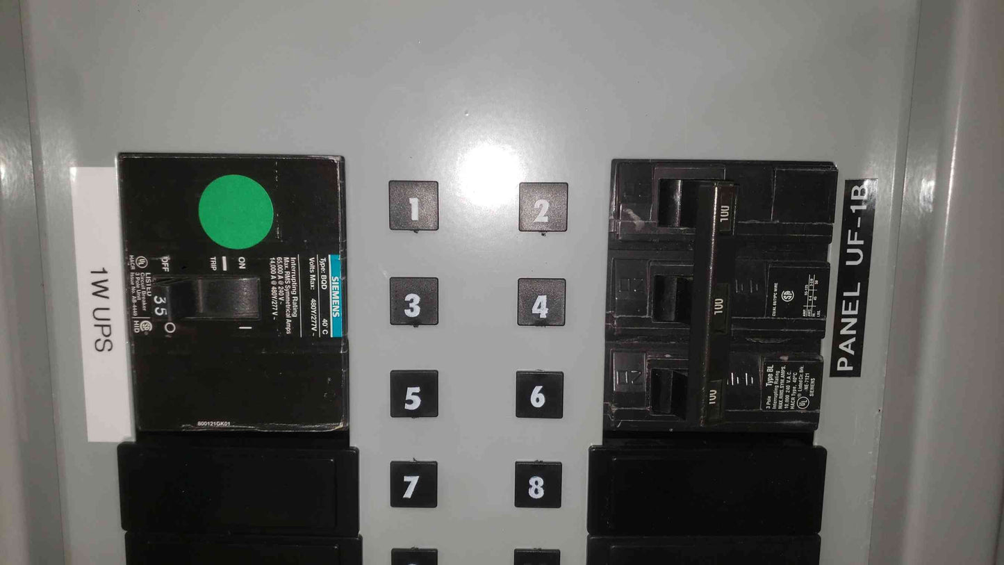 Siemens S1 225A 120/208V 3 Phase Panelboard 225A Main 100A & 35A 3-Pole Breakers