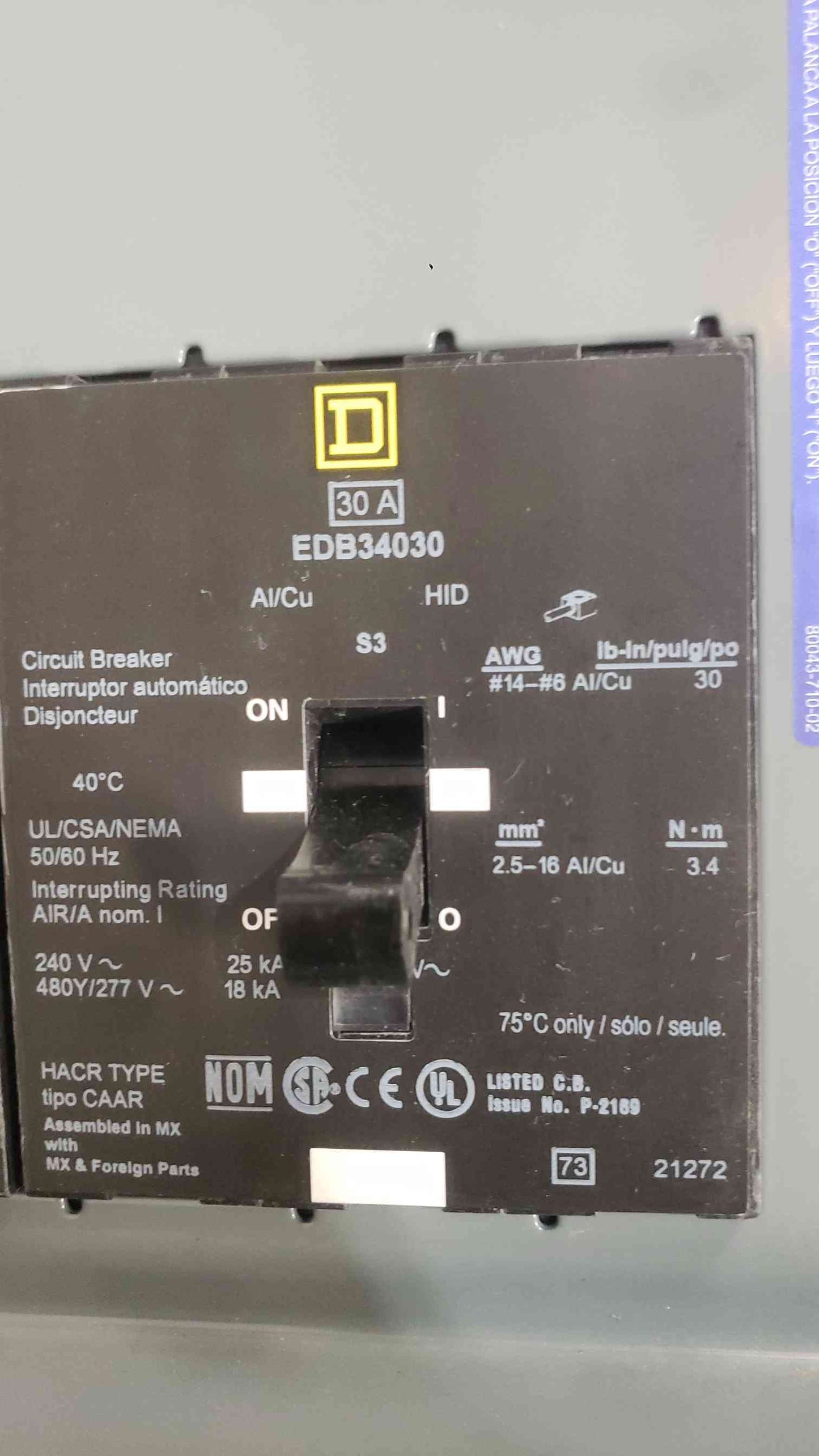 Square D NF 200A 480Y/277V 3 Phase Panelboard 200A Main EDB 90A 50A 30A 3-Pole Breaker