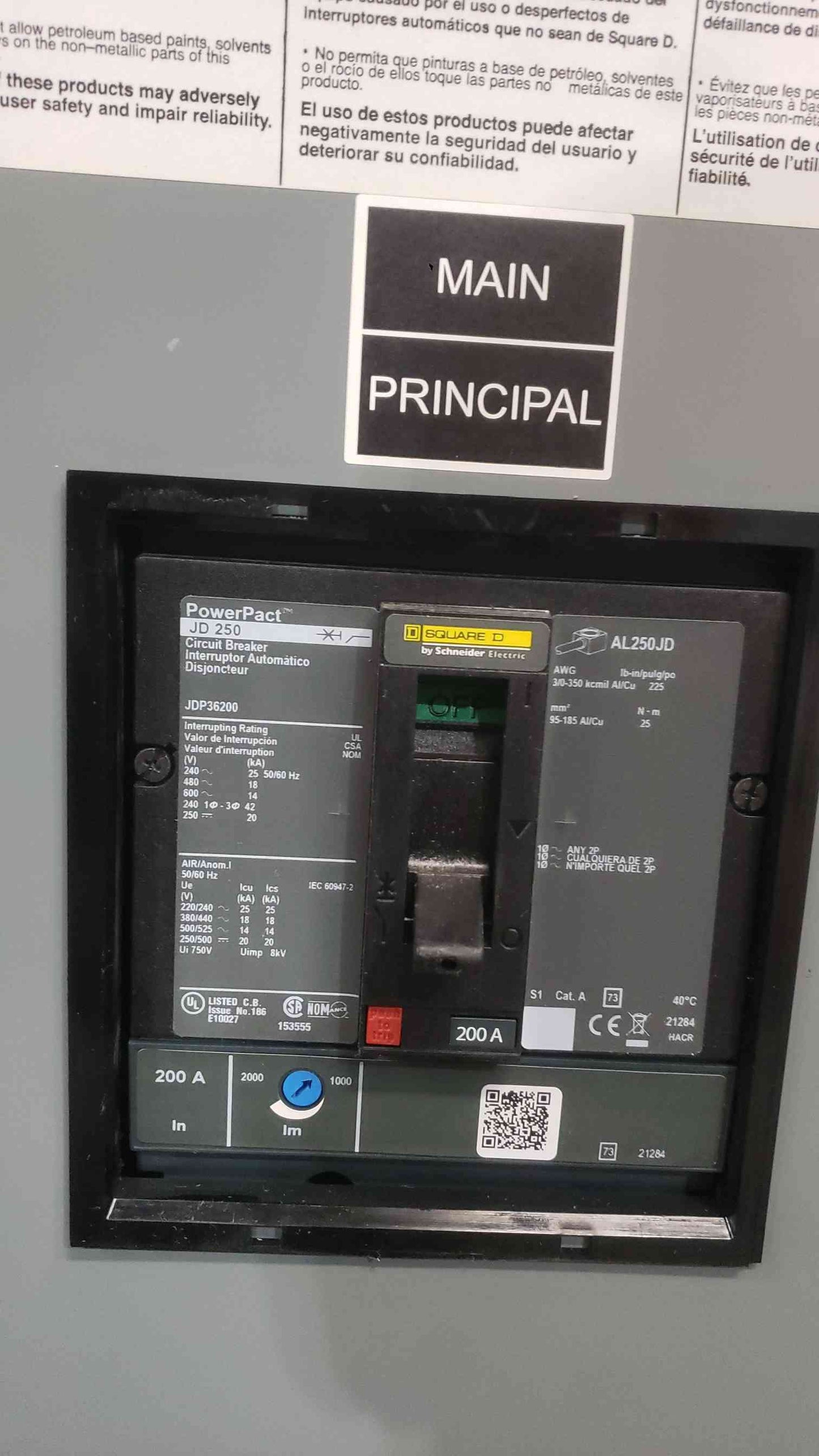 Square D NF 200A 480Y/277V 3 Phase Panelboard 200A Main EDB 90A 50A 30A 3-Pole Breaker