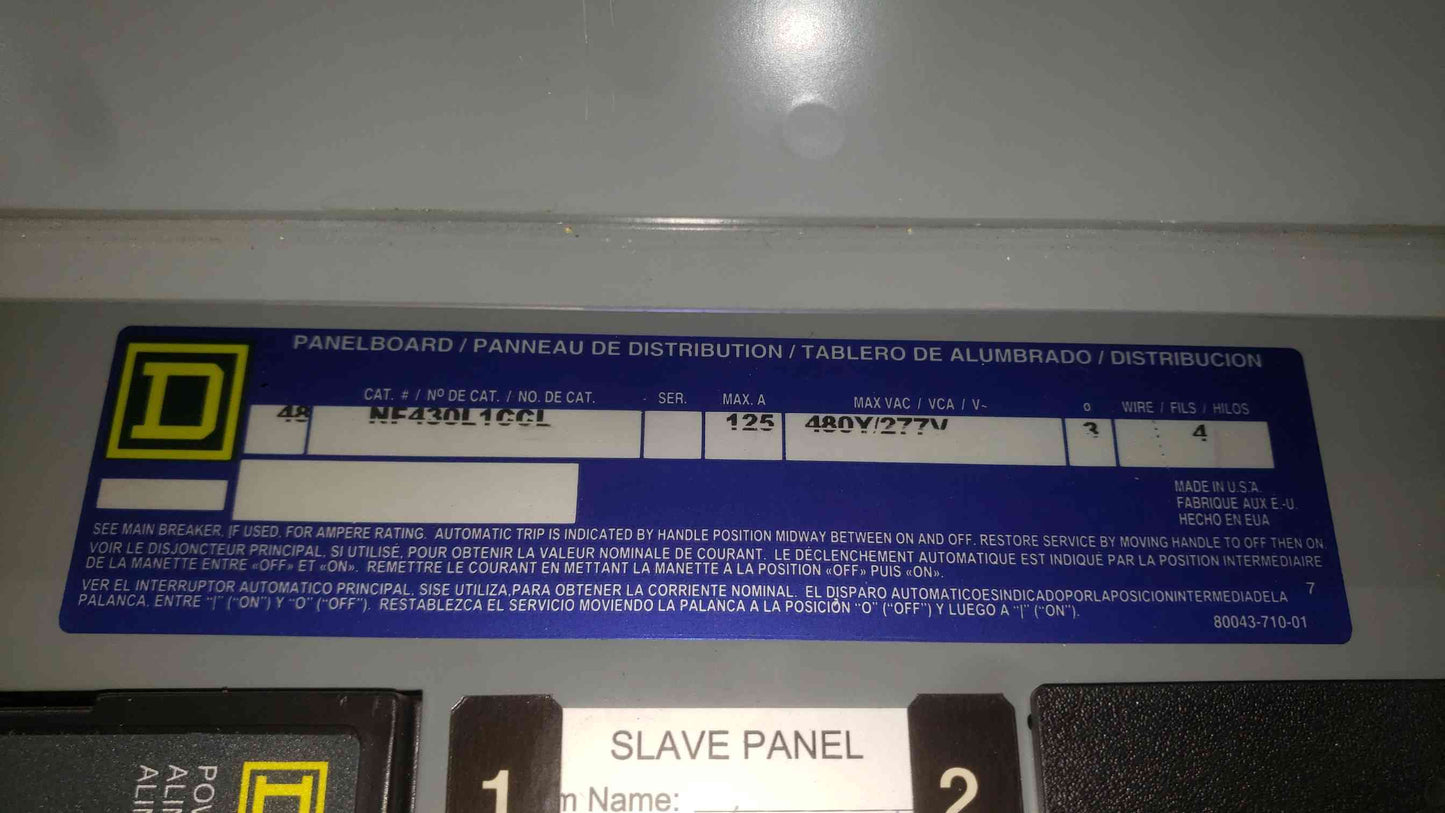 Square D Powerlink G3 NF Panelboard 125A 480Y/277V 18x ECB14020G3 100A EDB34100