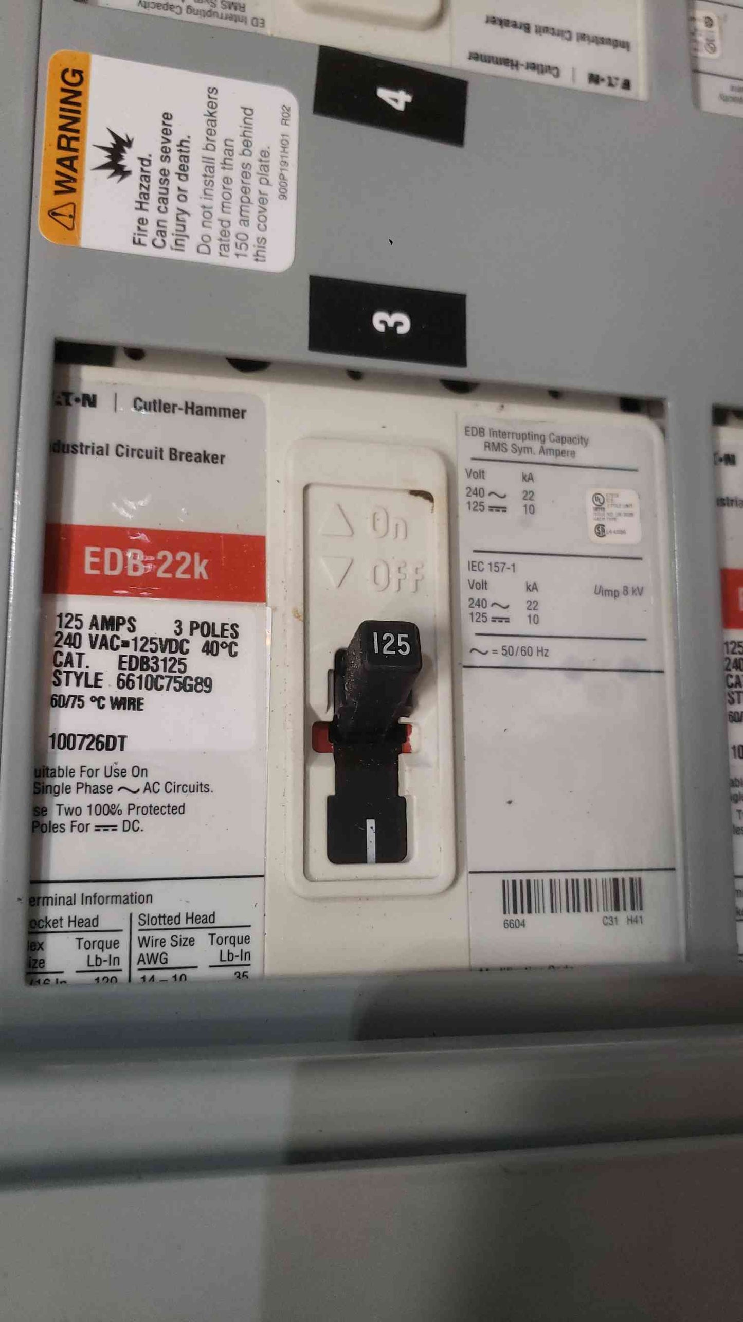 Cutler-Hammer Pow-R-Line PRL3a Panelboard 120/208V 400A 3 Phase Breakers Inc