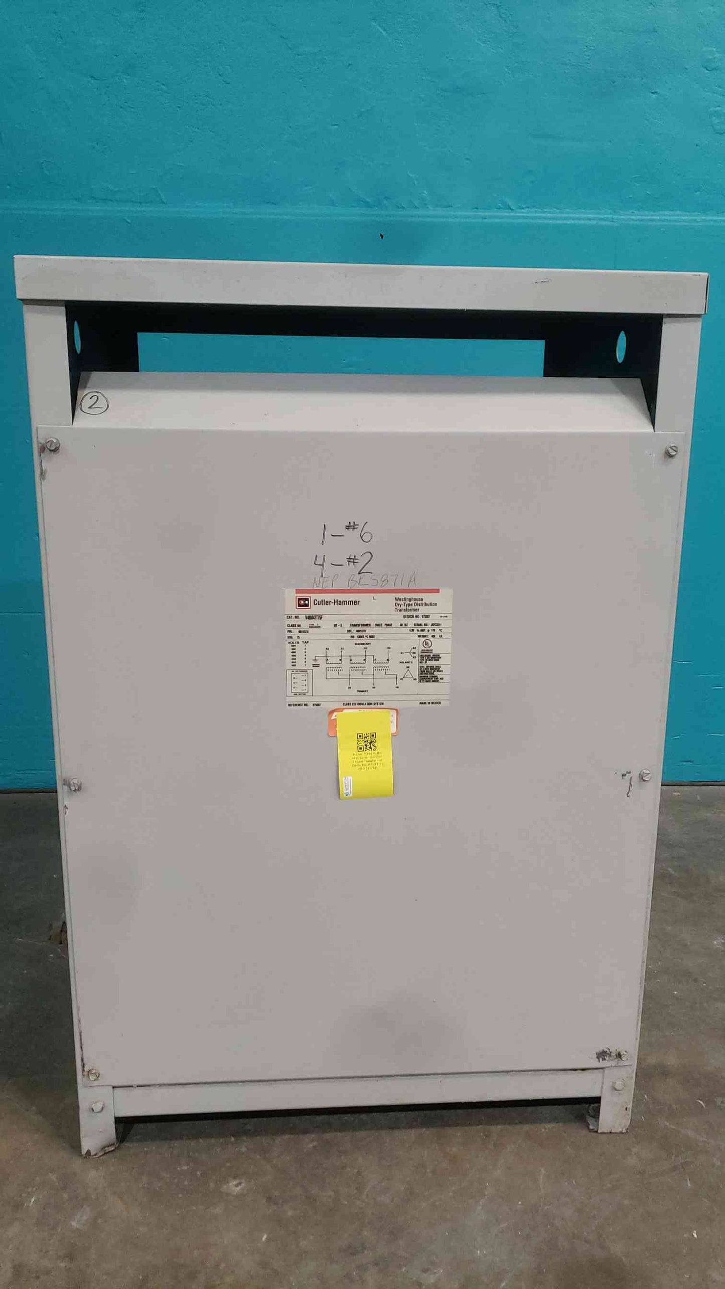 Cutler Hammer V48M47T75F 75KVA 3PH Dry Transformer 480V to 480Y/277V DT-3