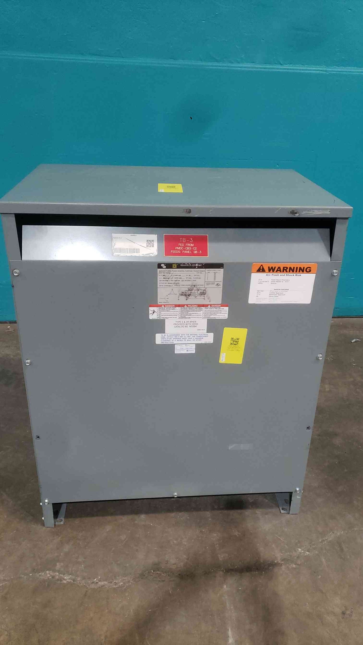 Square D Sorgel 75T3H 75 kVA 3 Phase Isolation Transformer 480V To 208Y/120V 75kVA