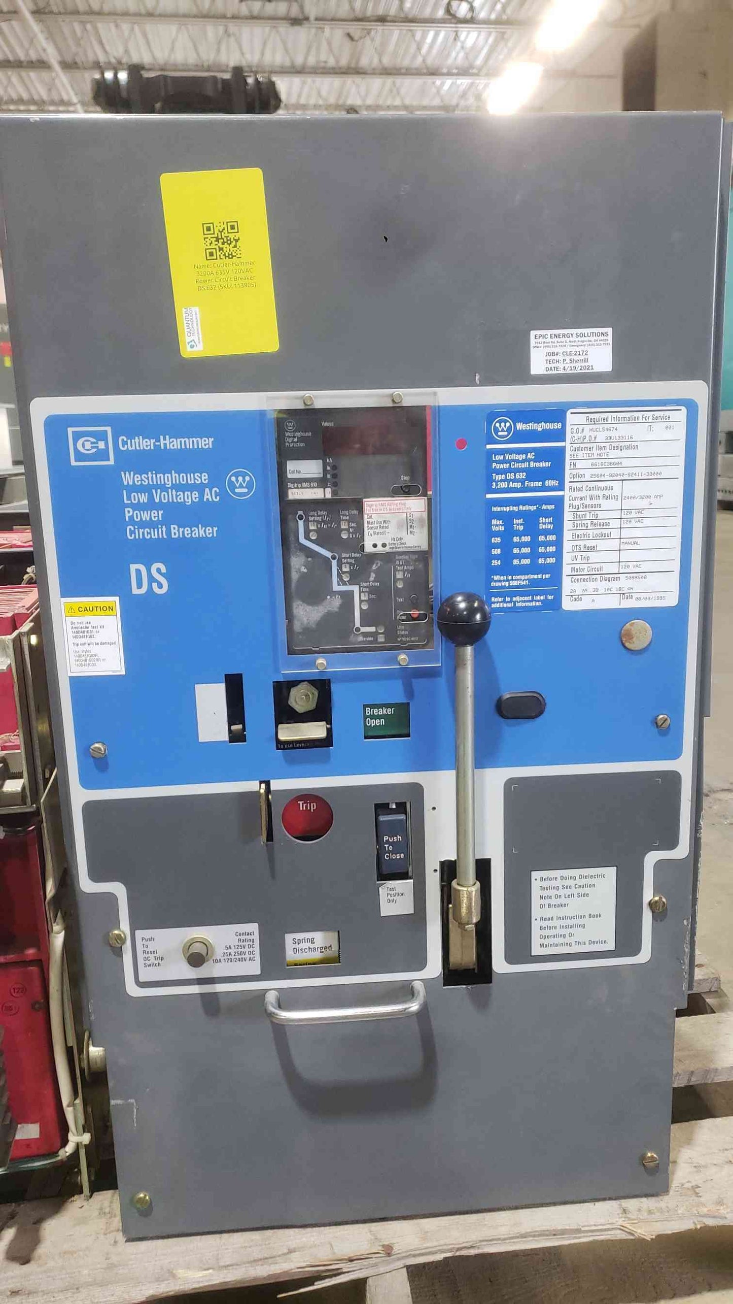 Westinghouse Cutler Hammer DS 632 3200 Amp Power Circuit Breaker 3200A Digitrip